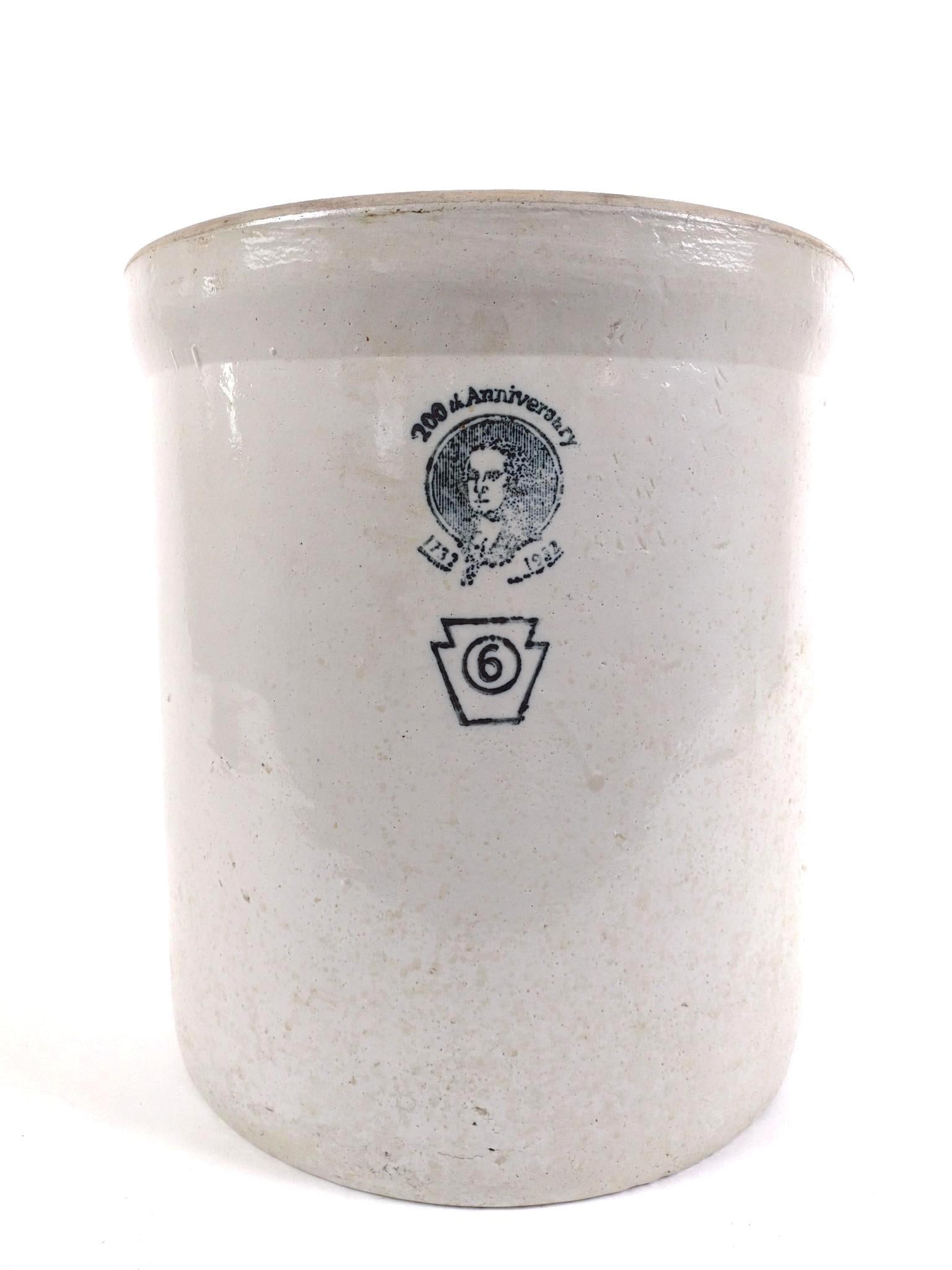 George Washington 200th Anniversary Keystone 6-Gallon Crock: Good condition. 14-3/4" high.