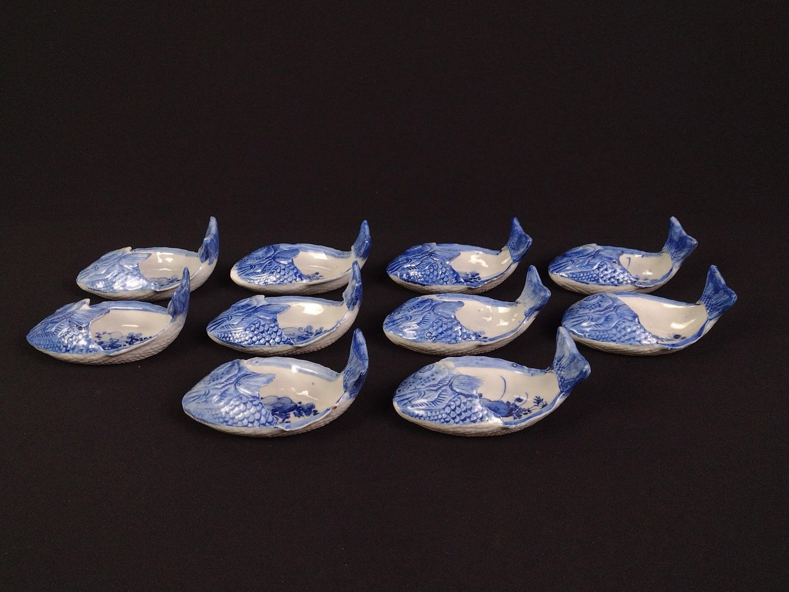 10 Fish Form Brush Washers: Believed to be Meiji period. All 5" wide x 3" deep x 2" high.