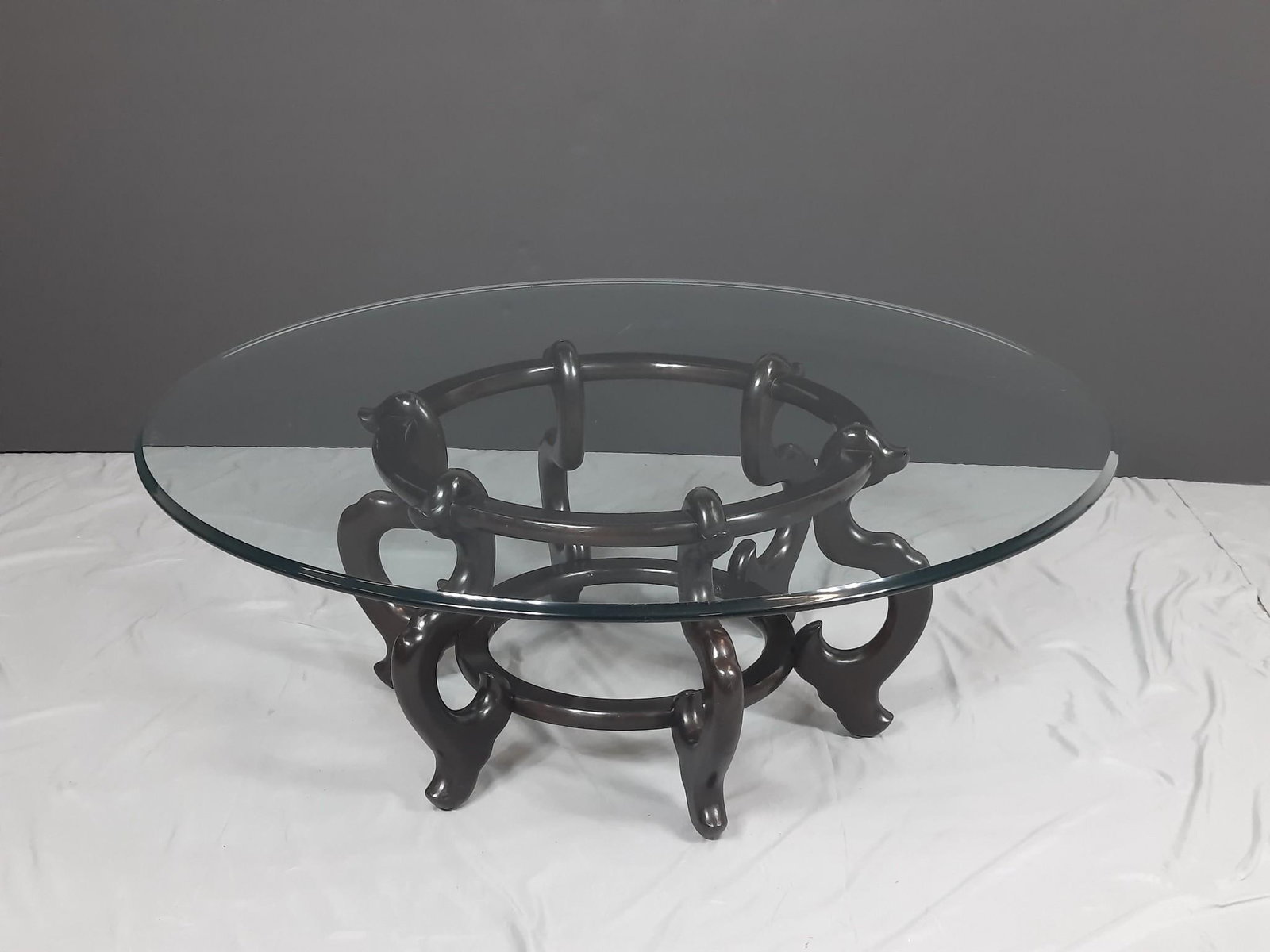 Glass Top Round Coffee Table: NOT ELIGIBLE FOR IN-HOUSE SHIPPING. 44" diameter x 16" high.