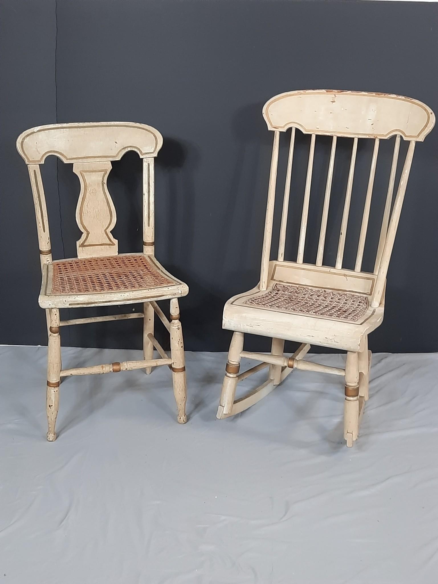 2 Antique Painted Chairs w/ Cane Seats (1 of 4)