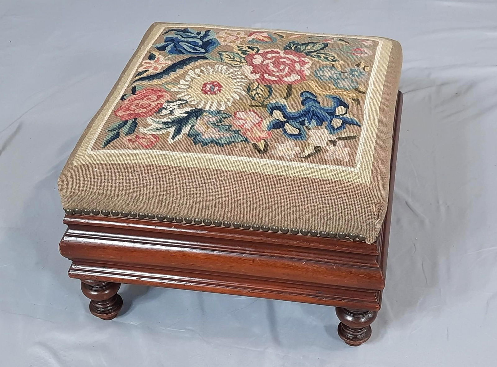 Needlepoint Victorian Style Foot Stool (1 of 4)