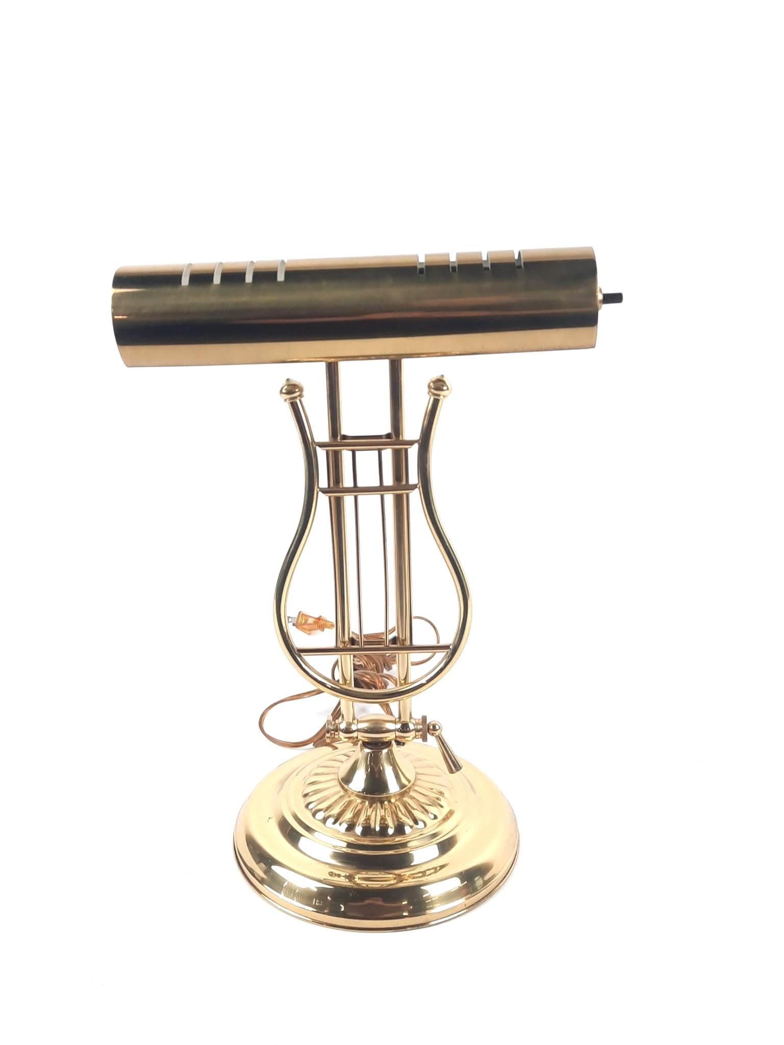 Brass Piano Lamp: Working. 8" diameter at base. 15" high.