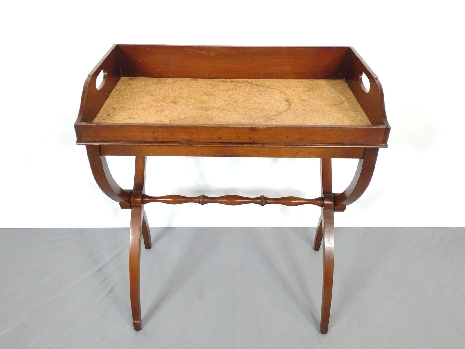 Tray Table: NOT ELIGIBLE FOR IN-HOUSE SHIPPING. 29" wide X 17-1/4" deep X 32-1/2" high. Has some light scratches.