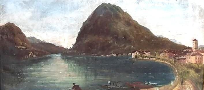 19th c Bay Scene w/ Fishing Boats Painting (1 of 3)