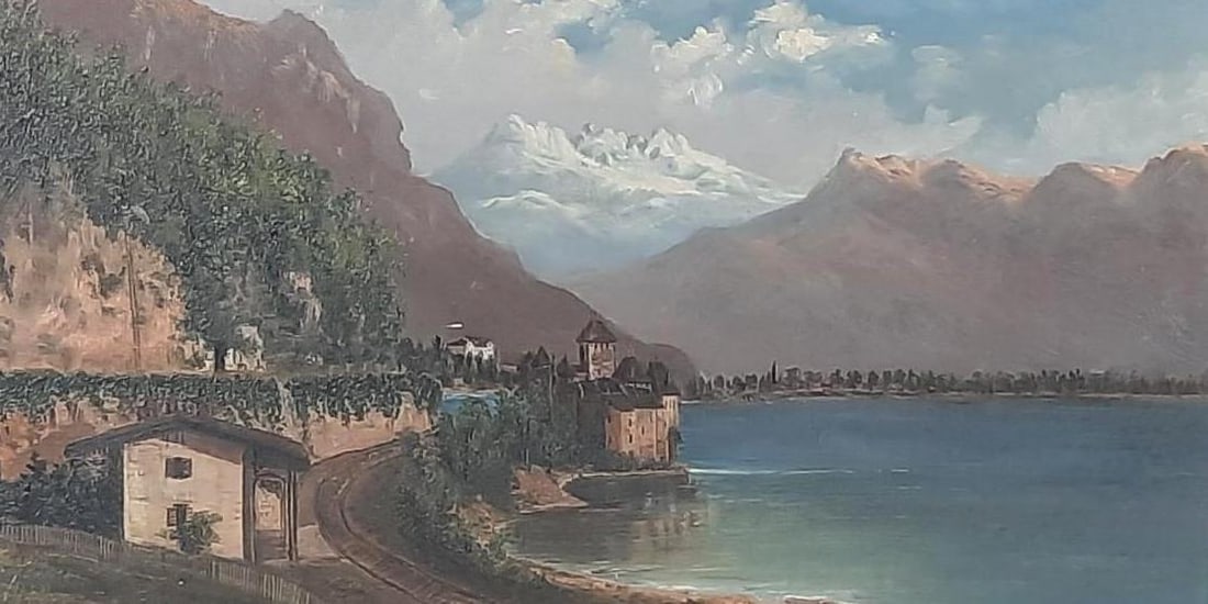 Antique Painting of Castle on Lake (1 of 3)