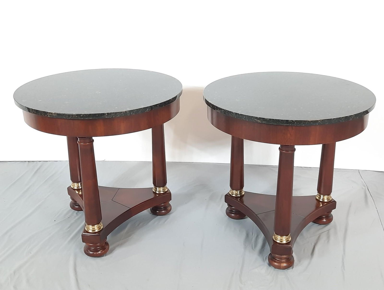 Pr Granite Top Round End Tables (1 of 2)