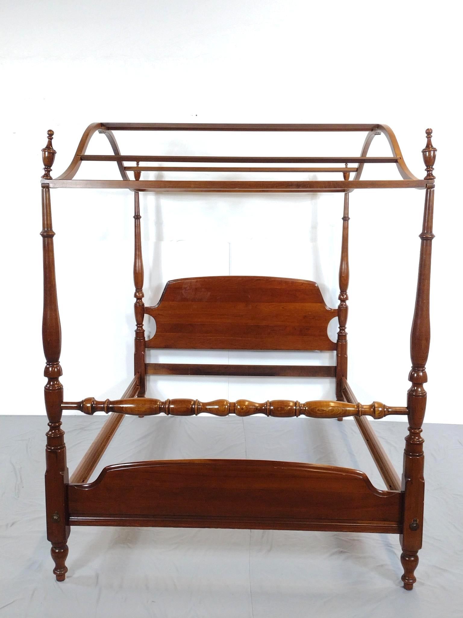 Canopy Bed: NOT ELIGIBLE FOR IN-HOUSE SHIPPING. 57-1/4" wide X 82-1/2" deep X 74" high. Has some light scratches.