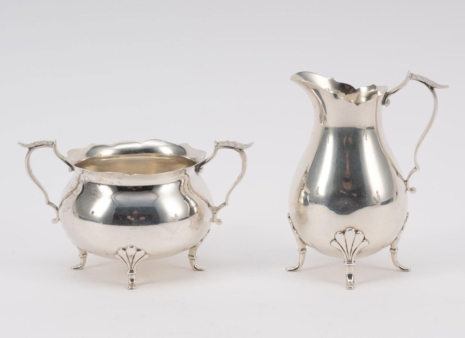 Queen Anne Style Sterling Silver Cream & Sugar (1 of 5)