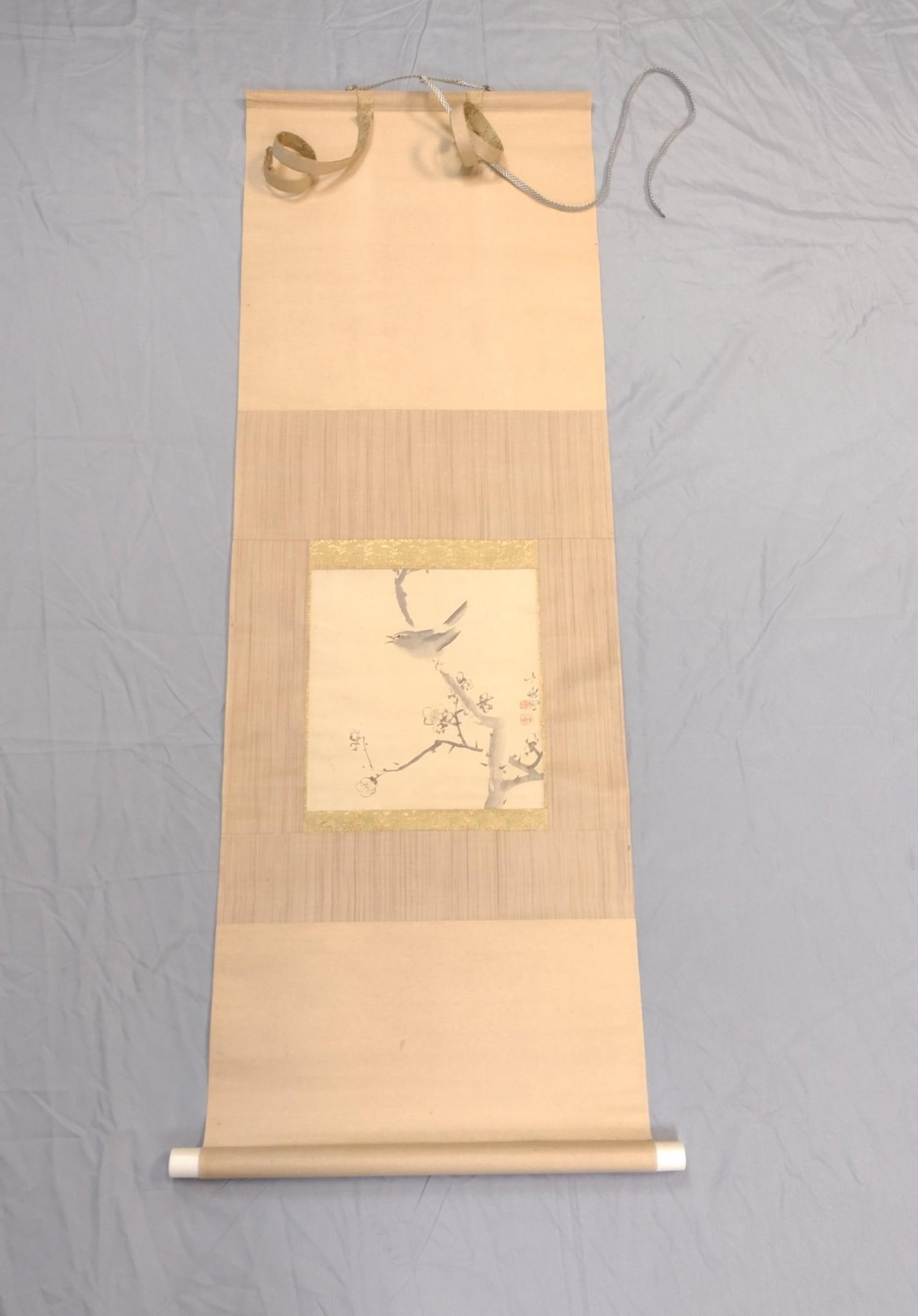 Araki Jippo Nightingale Singing on Flowering Plum Branch Scroll (1 of 3)