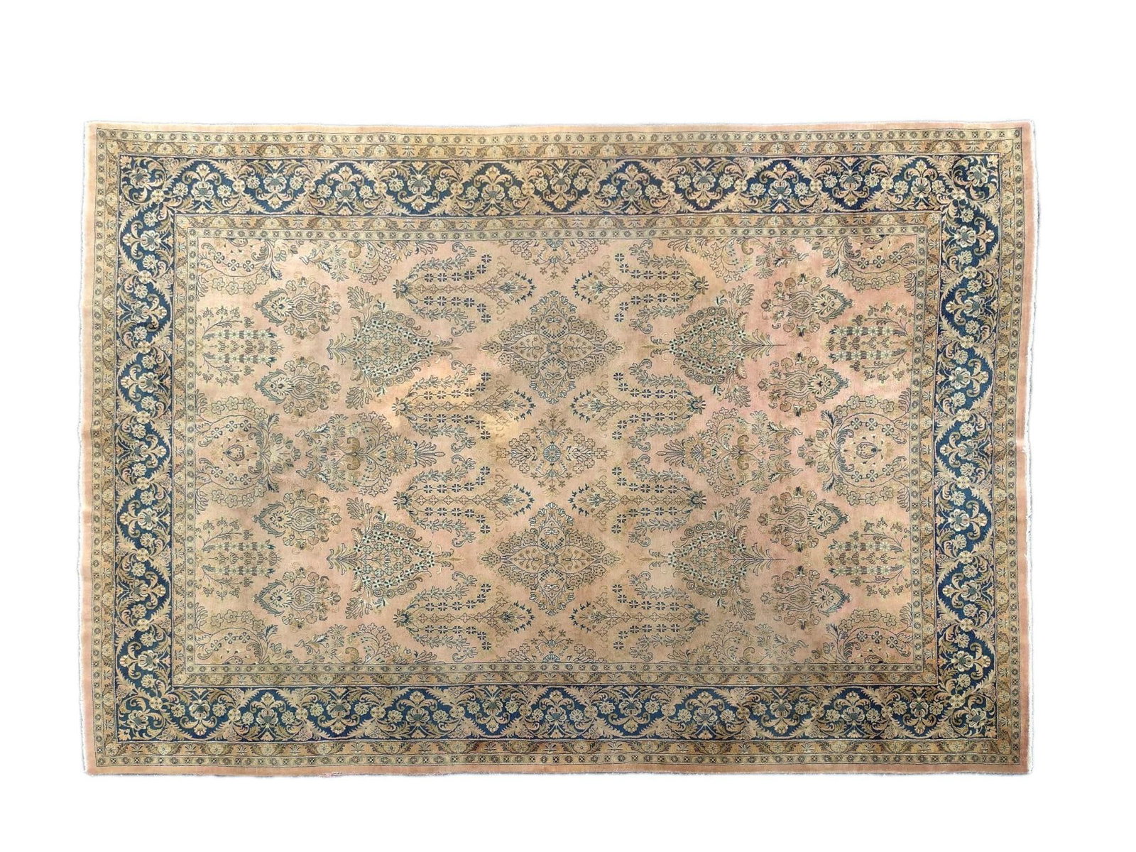 Antique Persian Mashad Room Size Rug: NOT ELIGIBLE FOR IN-HOUSE SHIPPING. 11'5" x 8'. All over fading / discoloration. Some tears and fraying to edges.