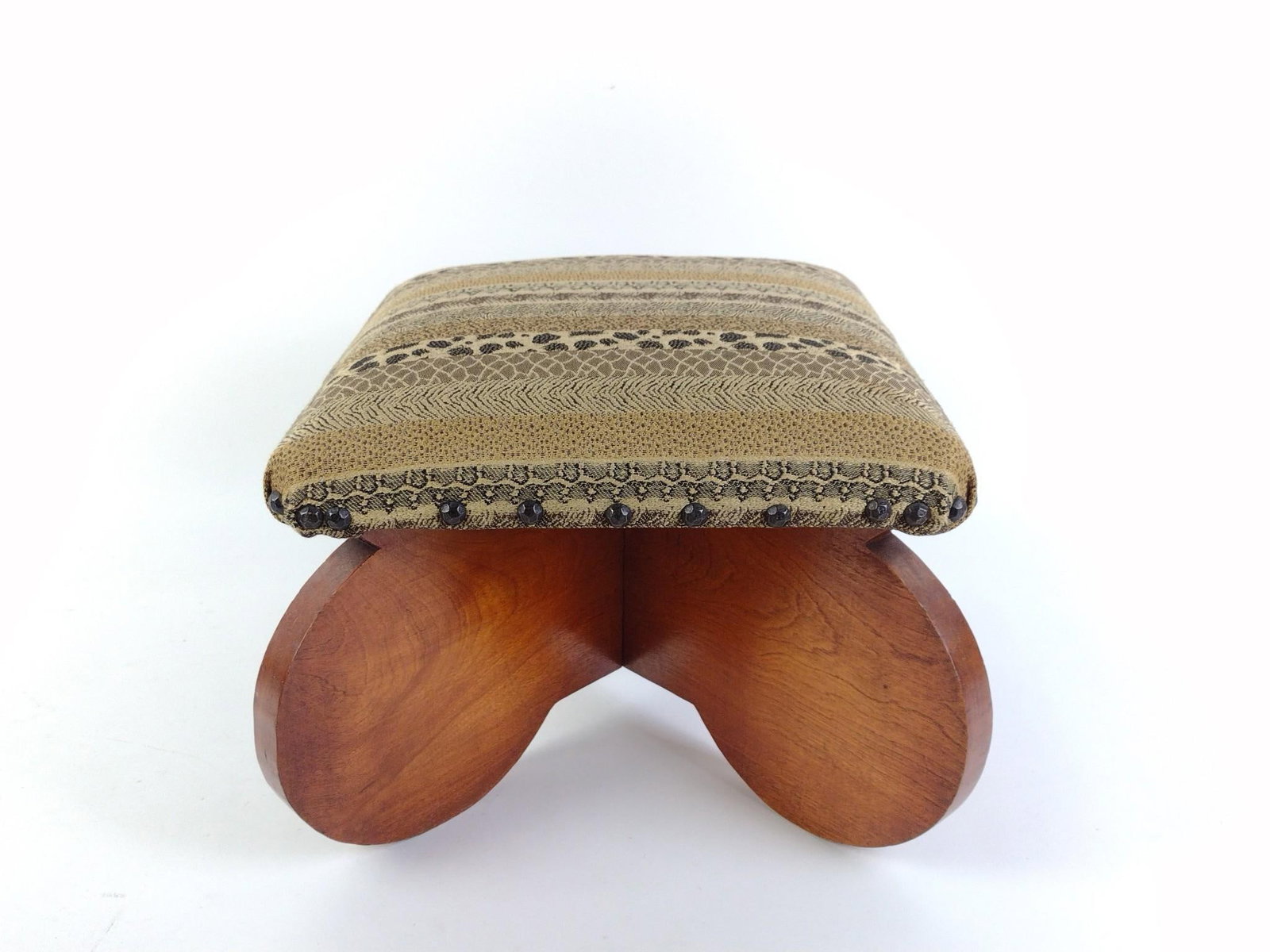 Vintage Animal Print Stool with Stud Trim: Has been reupholstered. Overall: 13-1/4" wide x 13-1/4" deep x 10" high.
