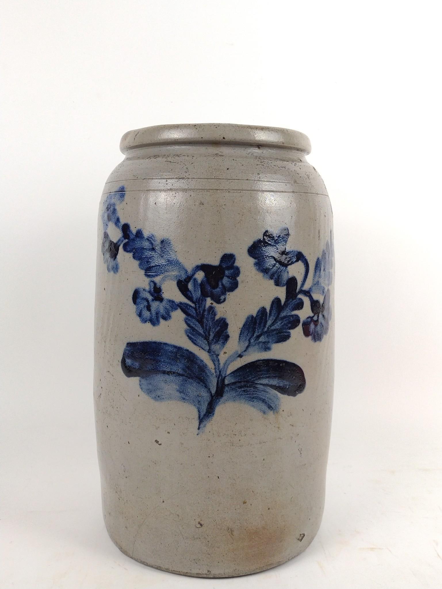 Stoneware Butter Churn: Stoneware base only. 8-1/2" diameter X 15-1/2" high. Has a crack.