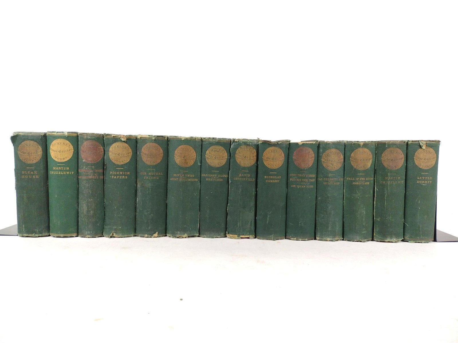 14 Globe Edition Dickens's Works: Some wear consistent with age and use.