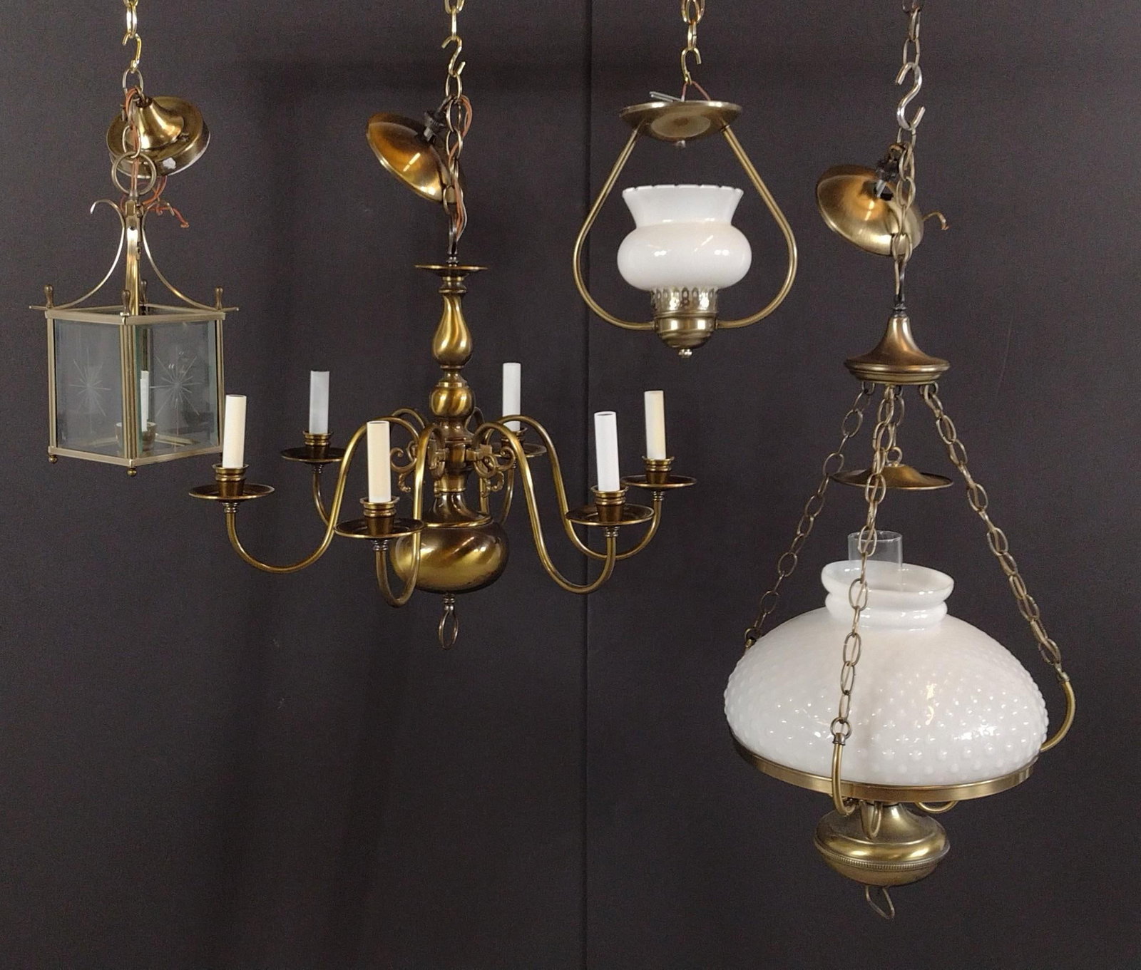 4 Hanging Lights: NOT ELIGIBLE FOR IN-HOUSE SHIPPING. 6-1/2" to 23" wide X 11" to 34" high.