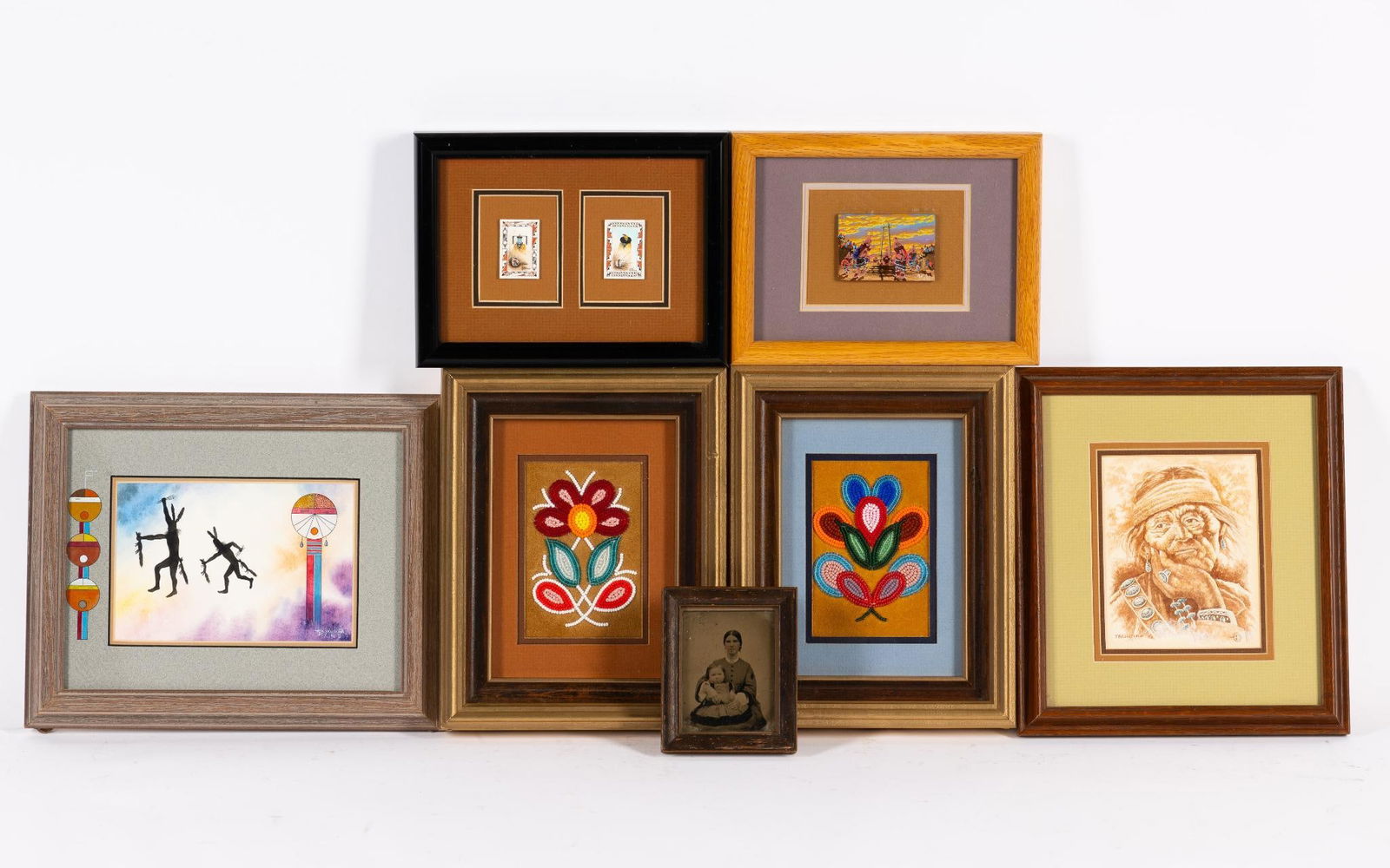 6 Framed American Indian Items Incl Tin Type (1 of 12)