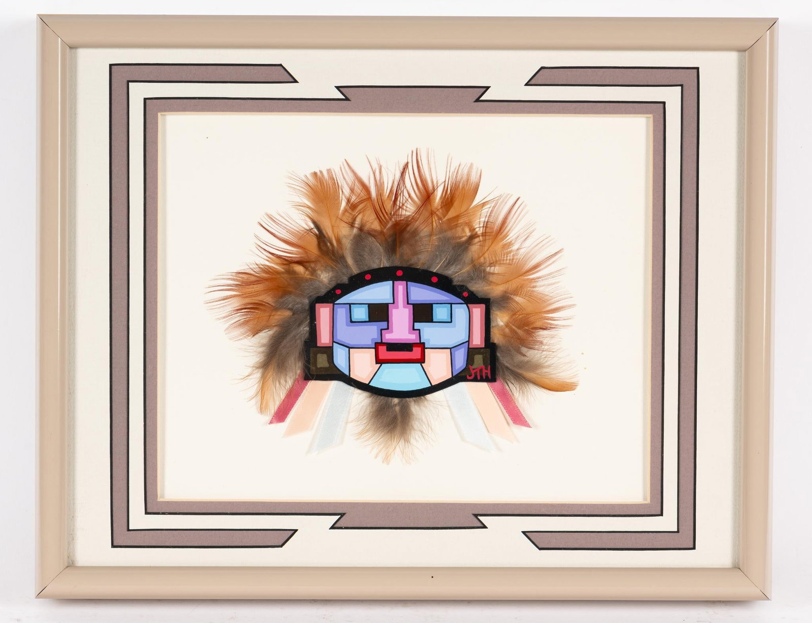 Jesse T. Hummingbird (Cherokee, 1952-2001) "Masks": NOT ELIGIBLE FOR IN-HOUSE SHIPPING. Jesse T. Hummingbird (1952 - 2001) was a member of the Cherokee Nation and received his art training from the University of Tennessee. His work reflects his Cheroke