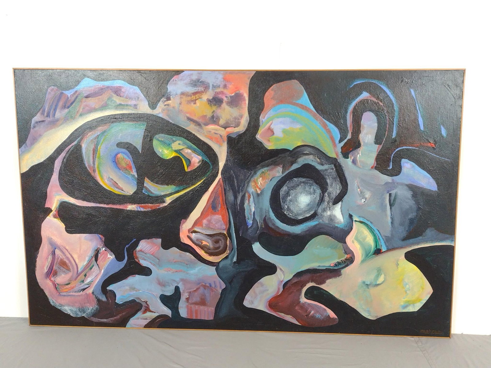 David Marcus "Orgy to Mandragora" Painting: Overall with frame: 72-1/2" wide X 44-1/4" high.
