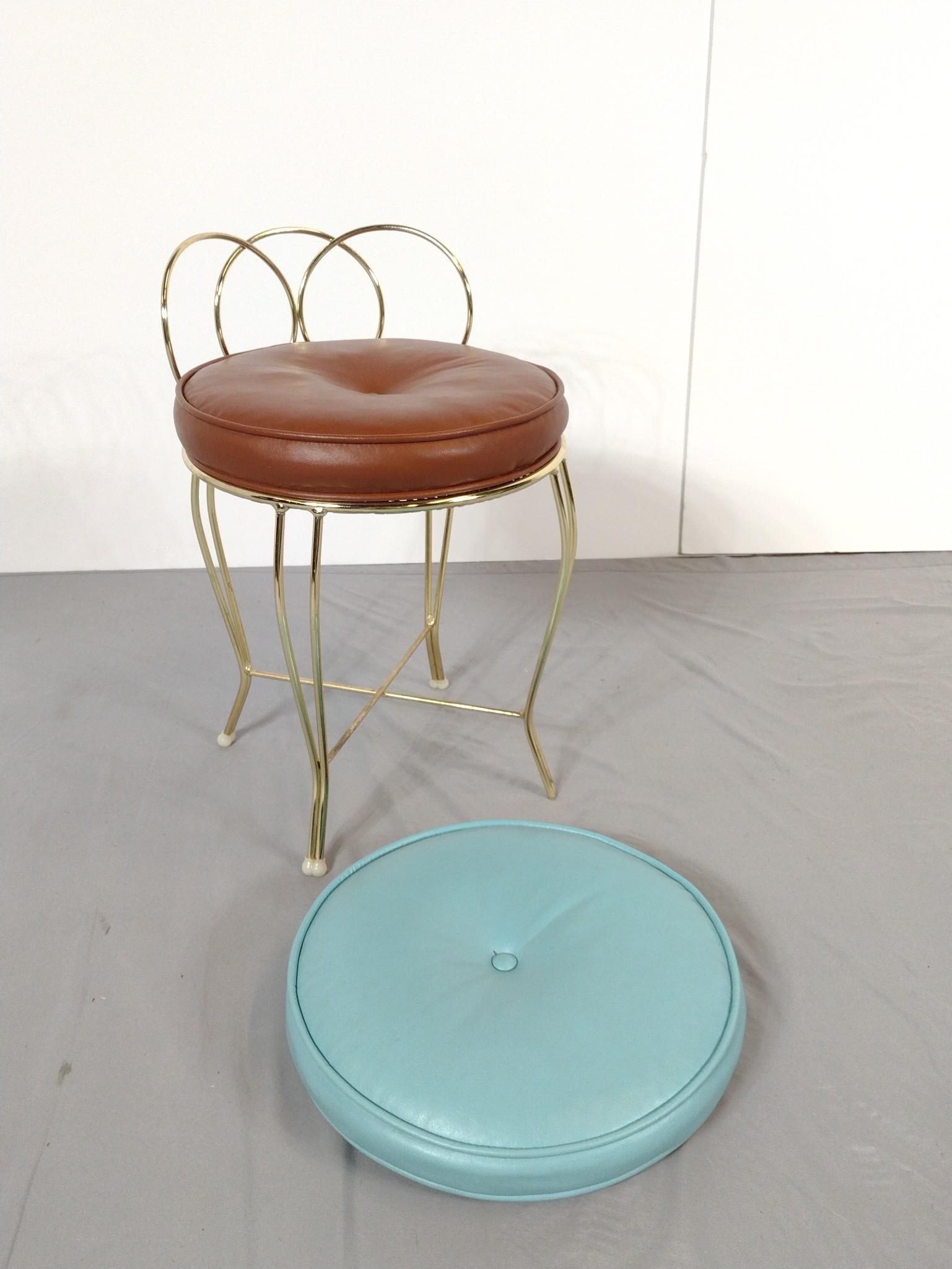 Metal Vanity Bench With Extra Cushion: 14" diameter X 21" high.