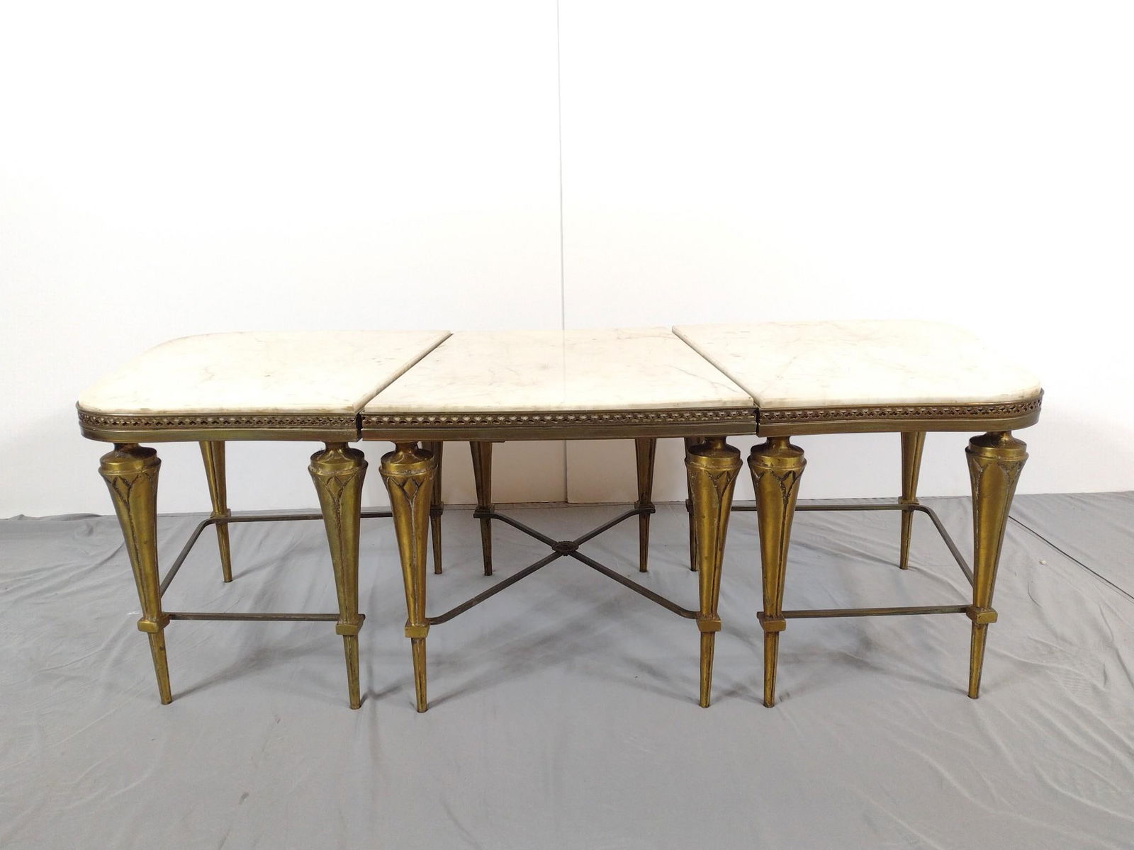 3 Pc French Brass Coffee Table w/ Marble Top (1 of 8)