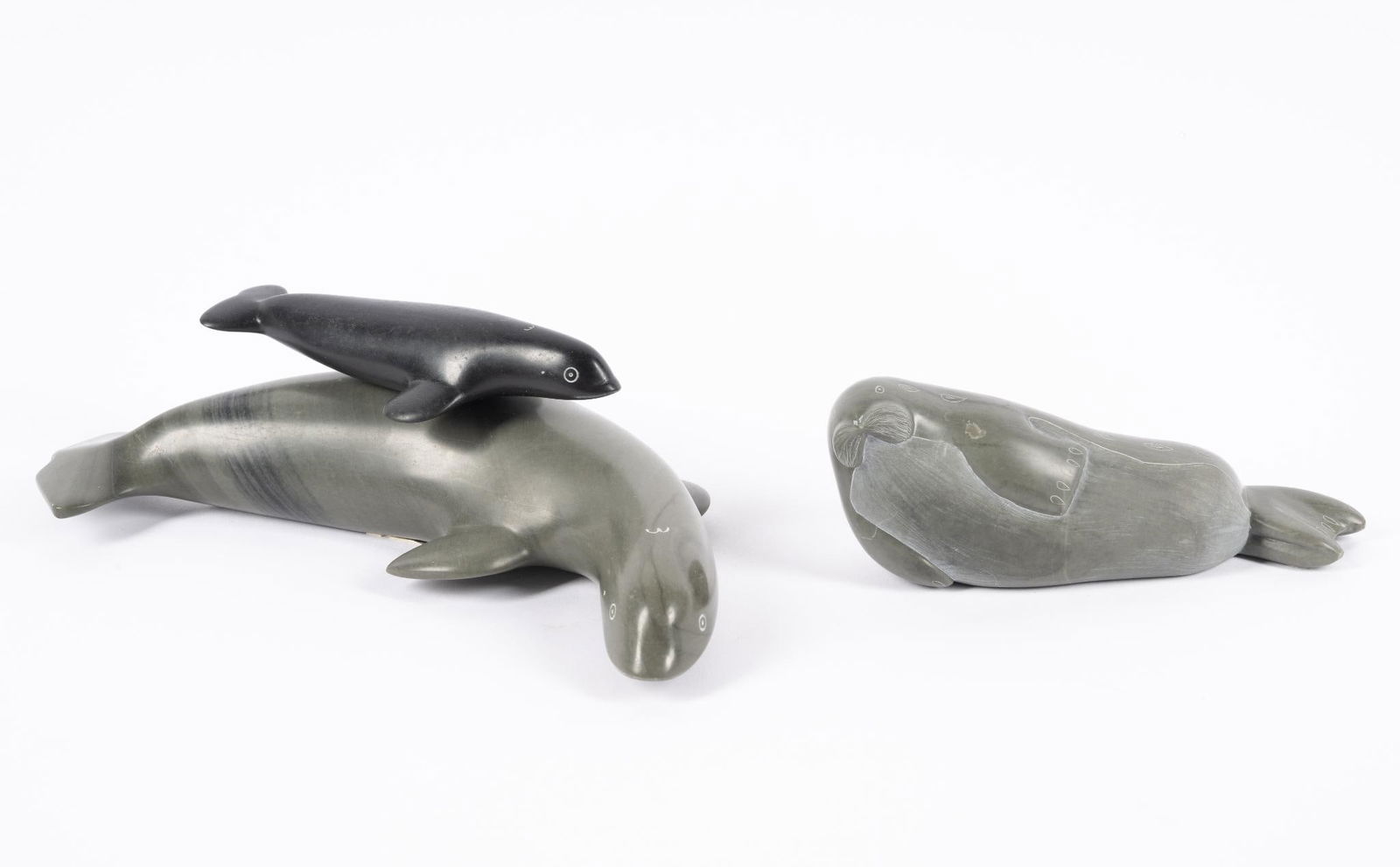 Inuit Leopard Seal and Mother with Calf Carved Soapstone (1 of 7)