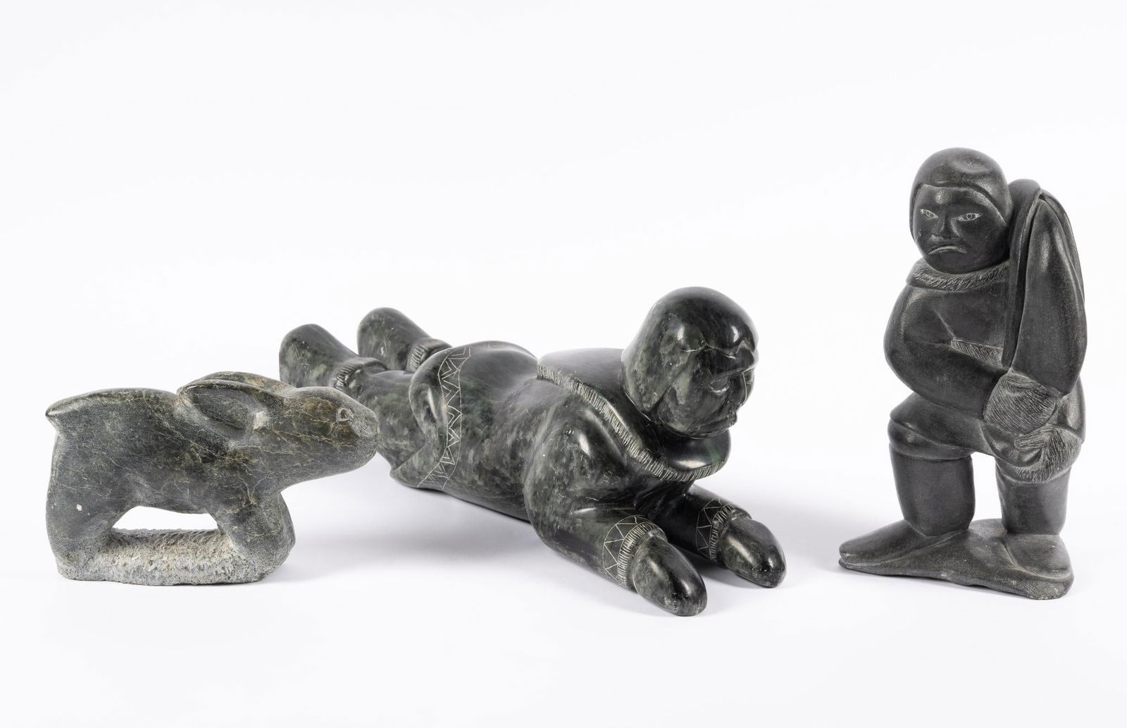 3 Carved Stone Inuit Figures Incl Lucassie Tookalook (1 of 11)