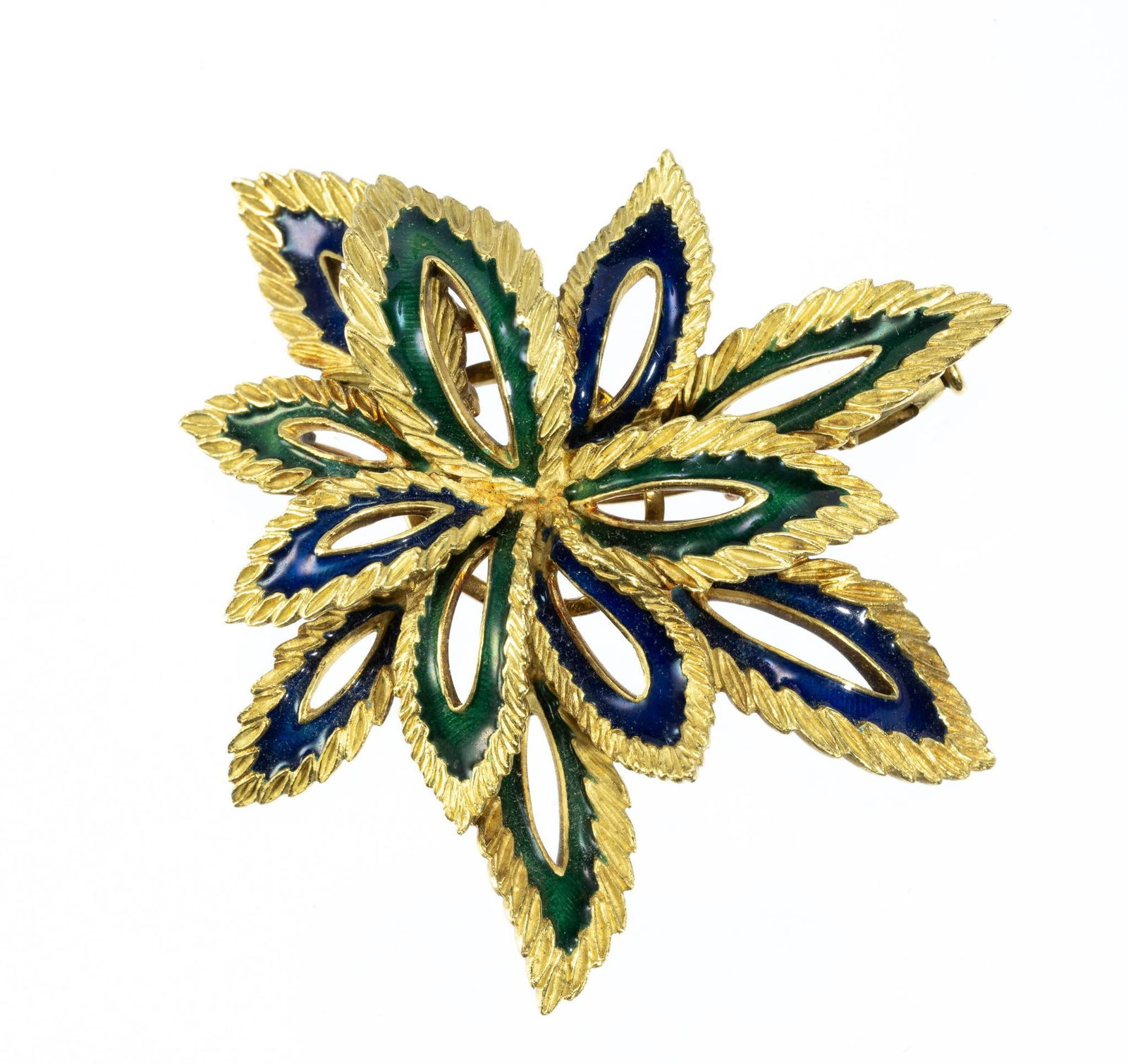 18K Yellow Gold Floral Enamel Brooch (1 of 3)