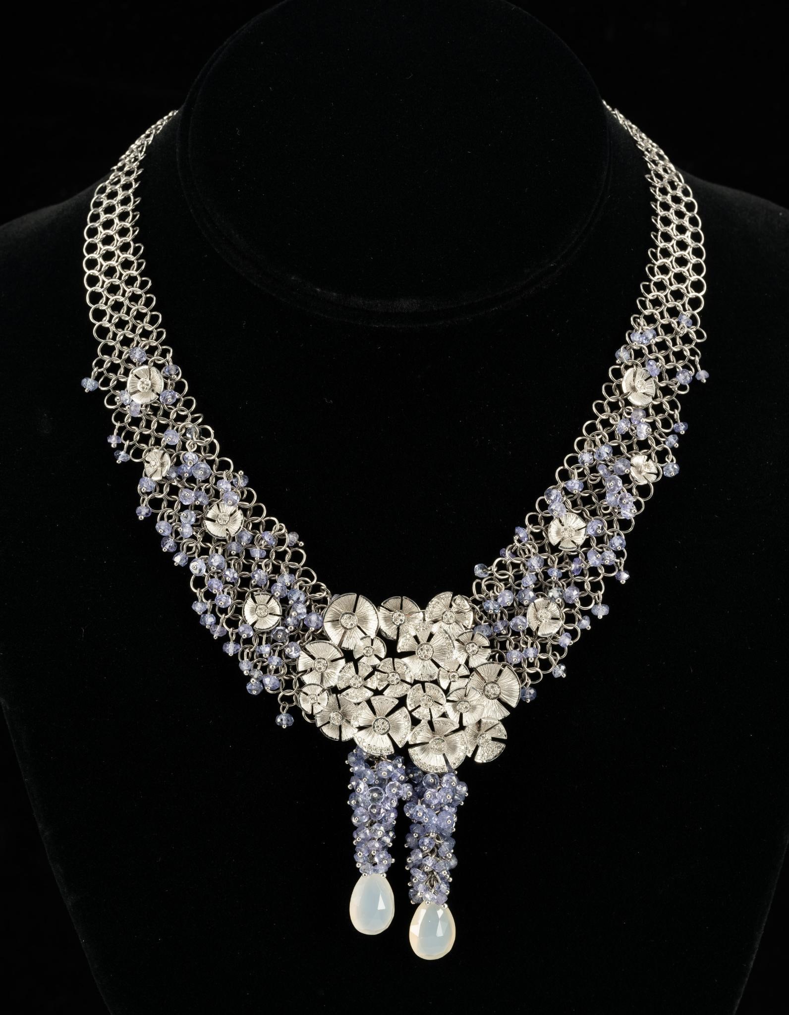 18K White Gold Gemstone Designer Necklace (1 of 4)