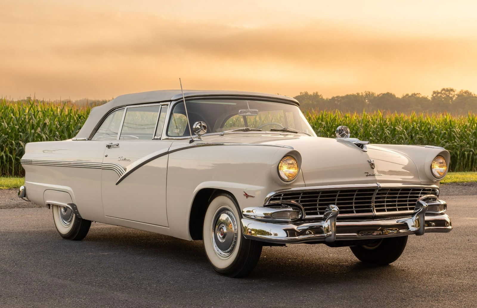 1956 Ford Fairlane Sunliner Convertible: DESCRIPTION: VIN: M6CC139966. Inspected 1985. Pennsylvania Classic Car license plate. 292 CU 8 cylinder engine. Manual 3 speed transmission. Body is cream with mint green interior. Comes with an extra