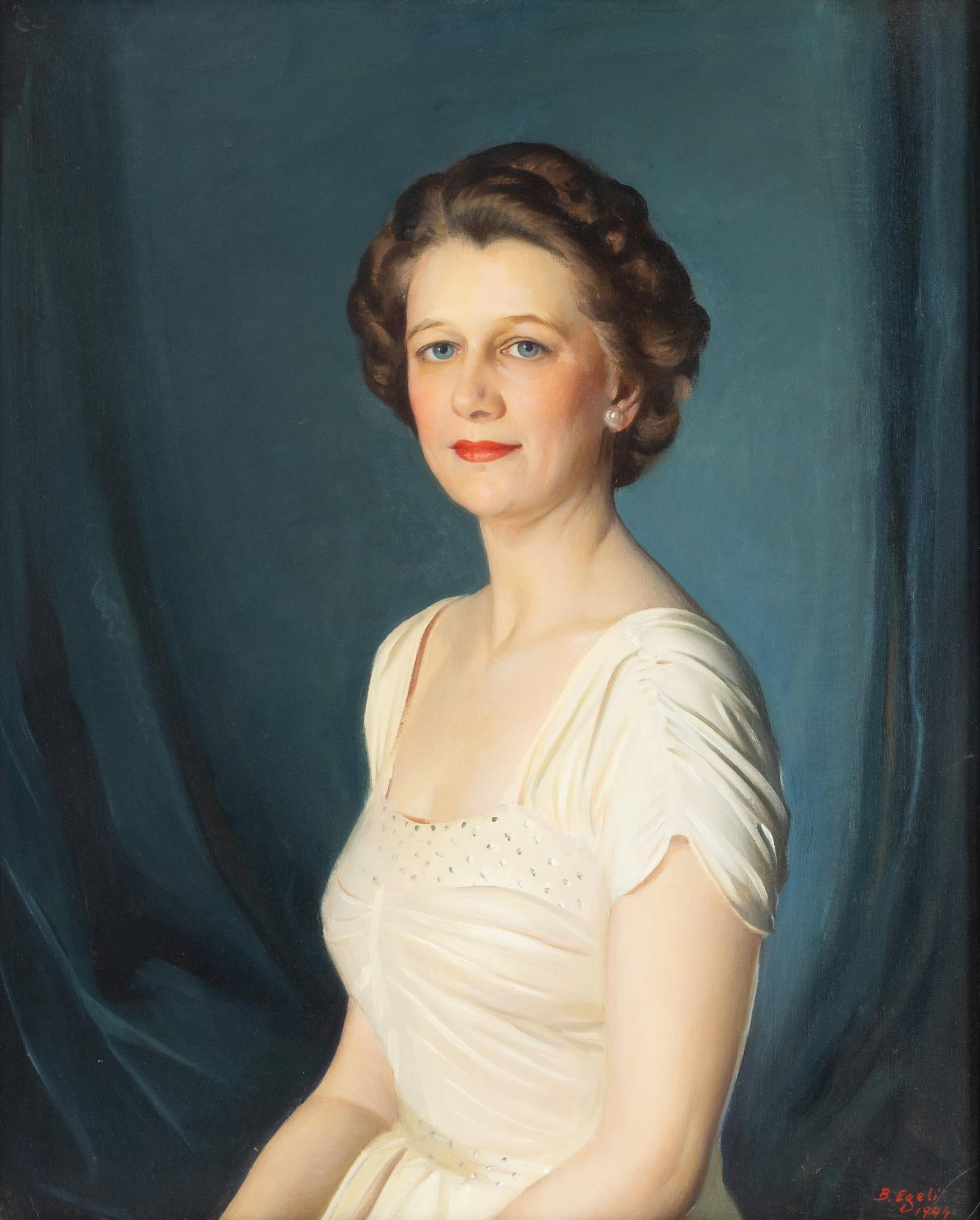 Bjorn Egeli Portrait Painting of Marian Lillian Reddington: NOT ELIGIBLE FOR IN-HOUSE SHIPPING. DESCRIPTION: Oil on canvas. Painted in 1944 at the Corcoran Gallery in Washington D.C. by Bjorn Egeli. Bjorn P. Egeli (1900 - 1984) was active/lived in District Of 