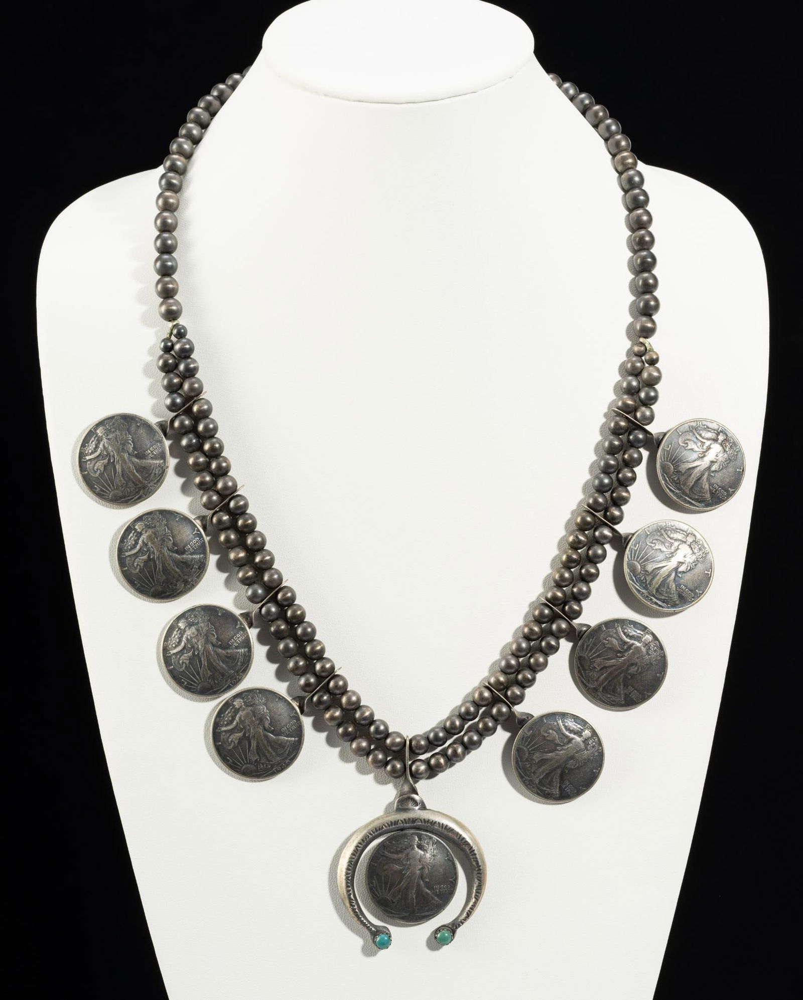Navajo Liberty Half Dollar Squash Blossom Necklace (1 of 5)