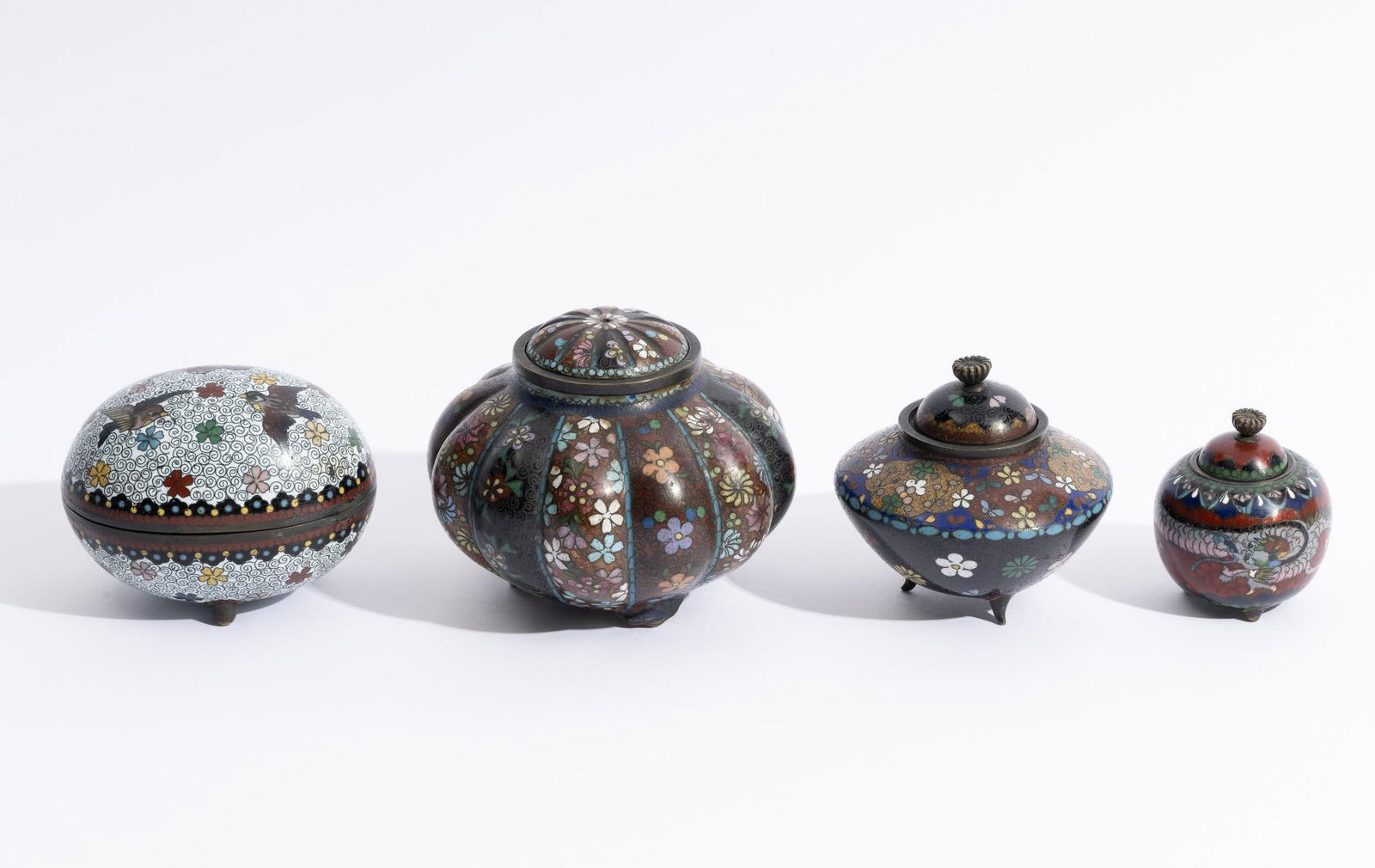 Four Japanese Meiji Cloisonne Enamel Trinket Boxes (1 of 10)