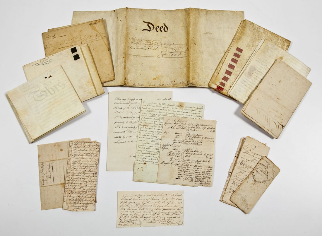 Group of Early Pennsylvania Documents: DESCRIPTION: A group of early Pennsylvania documents. Includes: 1) A land indenture on velllum dated October 23, 1792 between Jacob and Barbara Sheffer of Lebanon Township, Dauphin County and John Nic