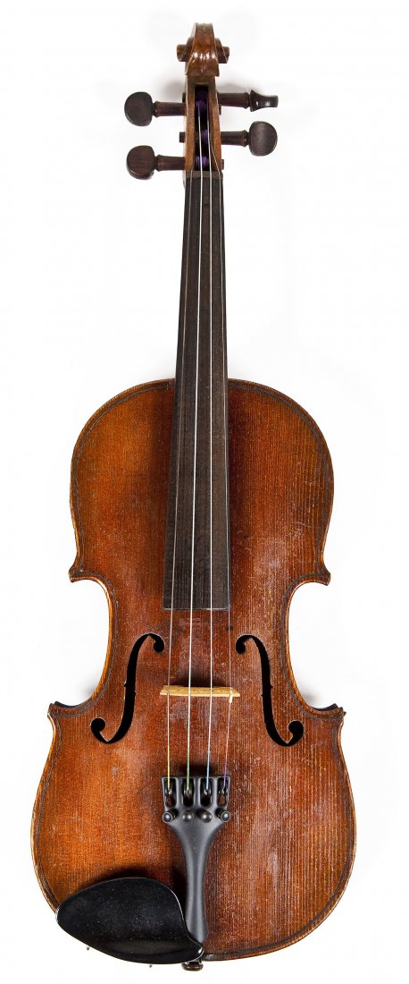 German Antonius Stradavarius Violin Copy: DESCRIPTION: Antonius Stradavarius 4/4 violin copy. Marked with label interior inscribed "Copy of Antonius Stradavarious Made in Germany." In black case with bow. MEASUREMENTS: Violin 23" long. CONDIT