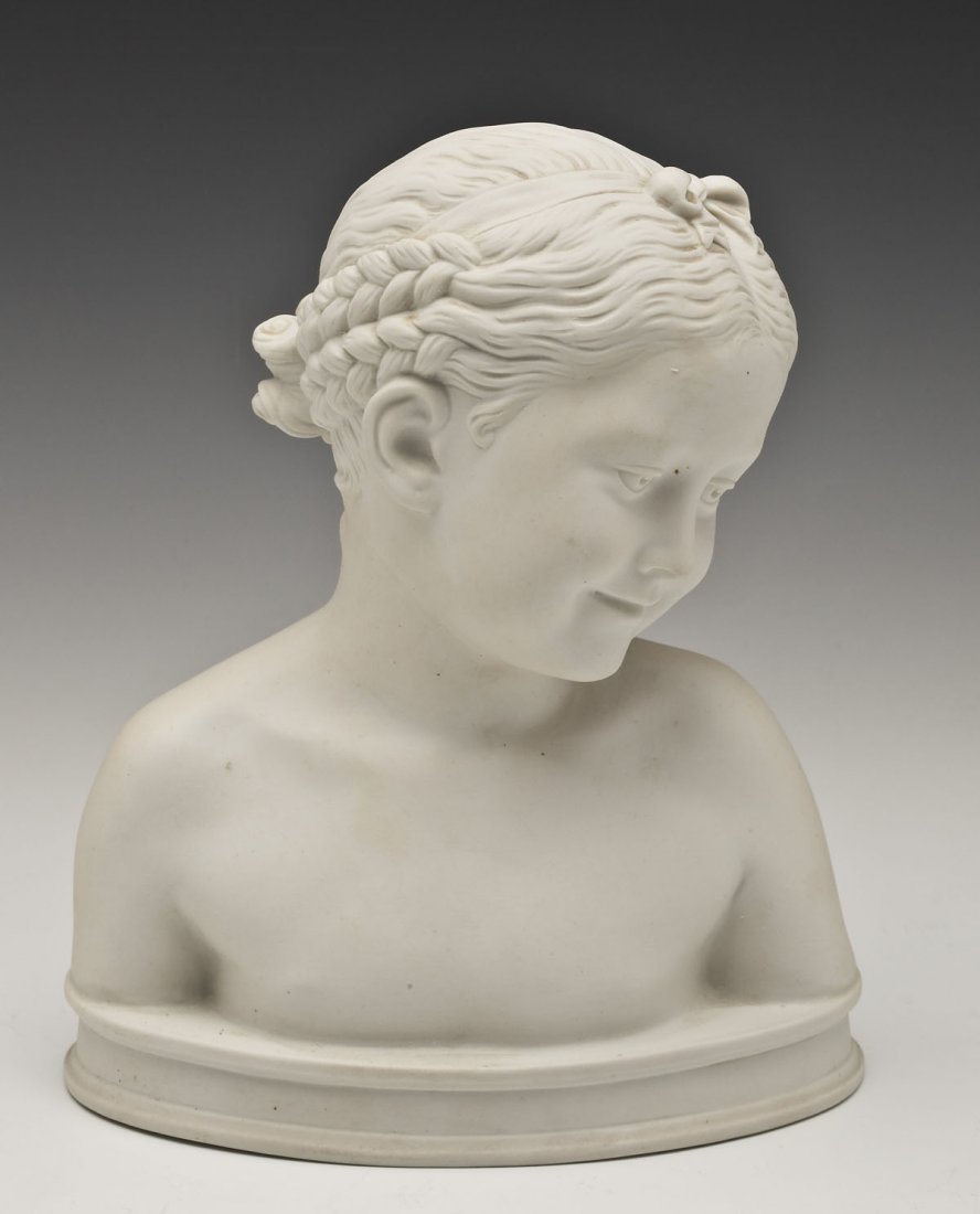 Sevres Parian Bust After Jean-Baptiste Pigalle: DESCRIPTION: After Jean-Baptiste Pigalle (French, 1714-1785). Sevres bust of a girl. Parian porcelain. Marked "d'apres Pigalle" (After Pigalle), verso and numbered "1915," on the bottom. MEASUREMENTS: