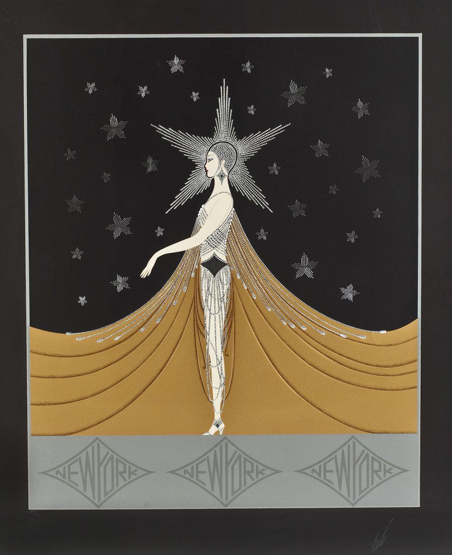 Erté (Russian/French, 1892-1990): DESCRIPTION: Erté (née Romain de Tirtoff) (Russian/French, 1892-1990). New York, New York. Serigraph on wove paper. Signed lower right and numbered 44/300 lower left. In a gold leaf frame and glazed