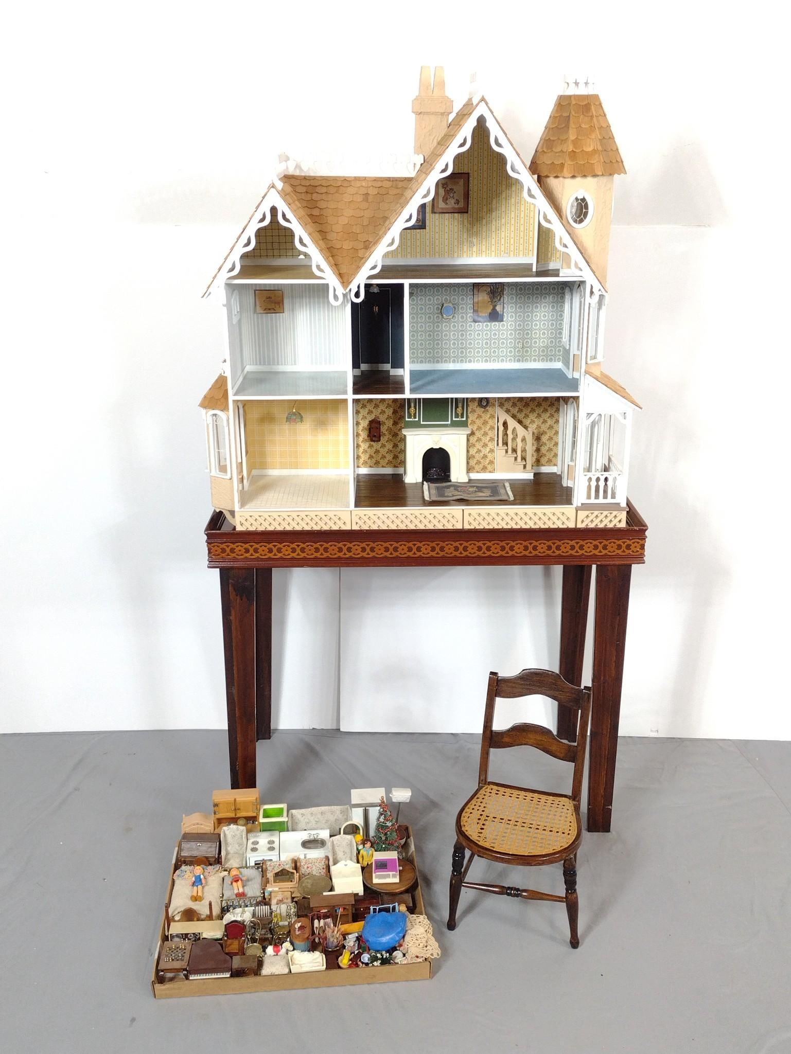 Doll House On Stand With Doll Chair (1 of 13)