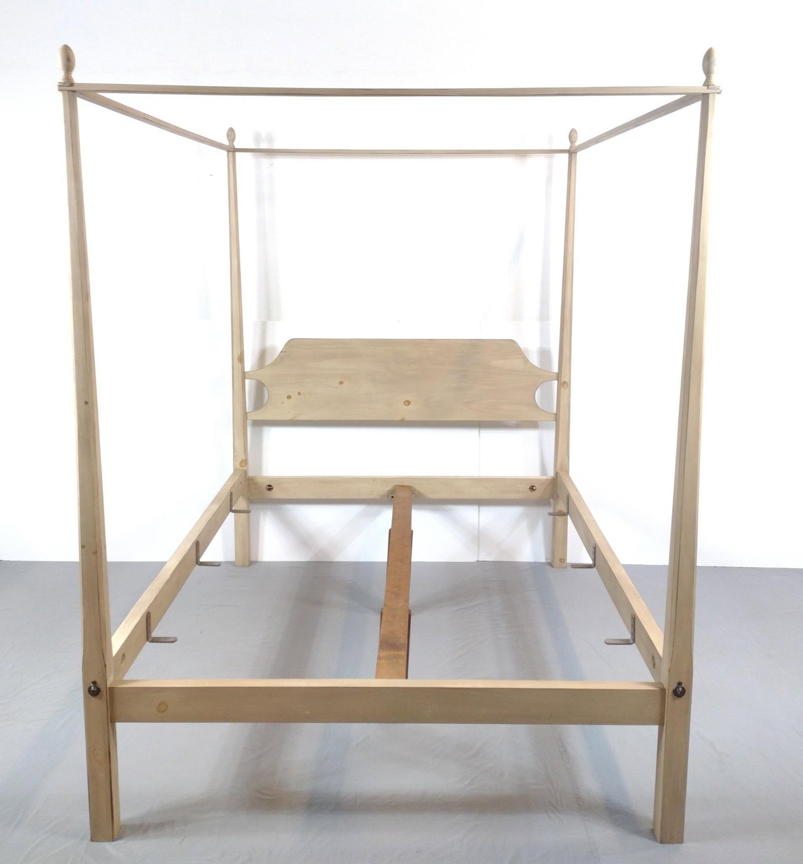 Off-White 4 Poster Bed: NOT ELIGIBLE FOR IN-HOUSE SHIPPING. 65-1/2" wide X 85-1/2" deep X 84-1/2" high.