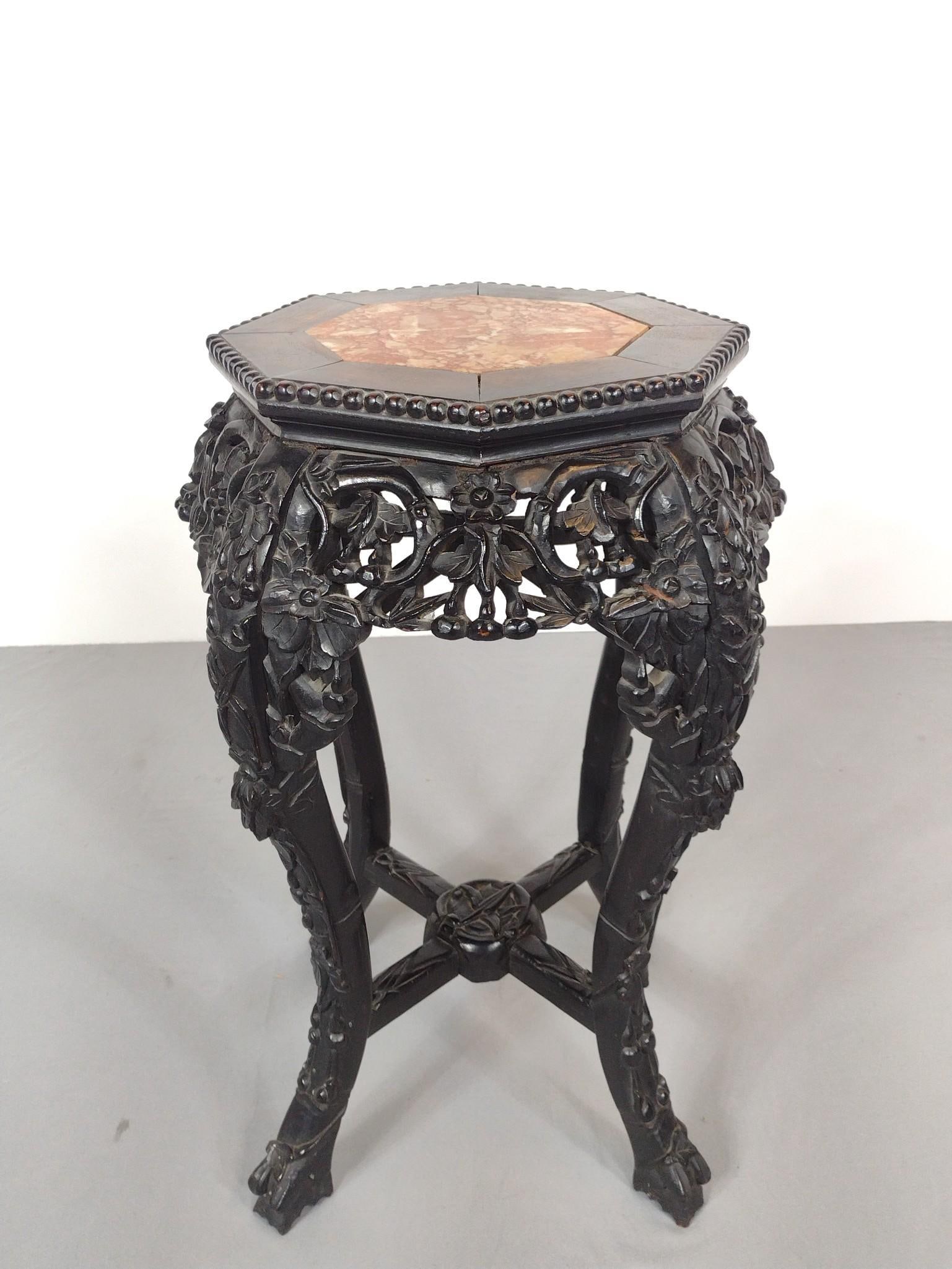 Marble Top Asian Carved Plant Stand (1 of 3)
