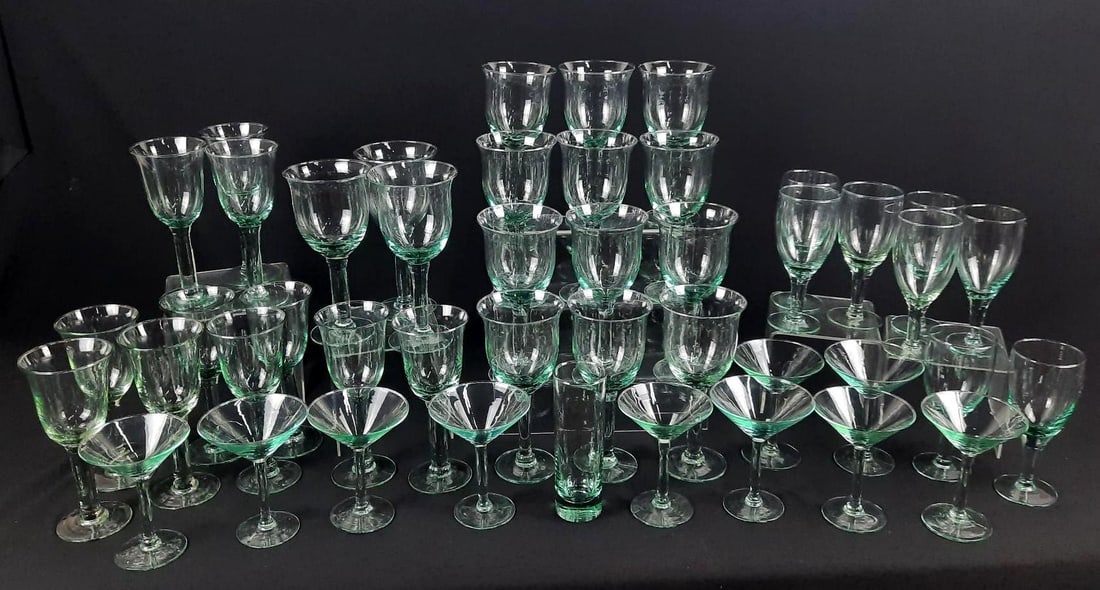 46 Aqua Colored Glass Stemware (1 of 3)