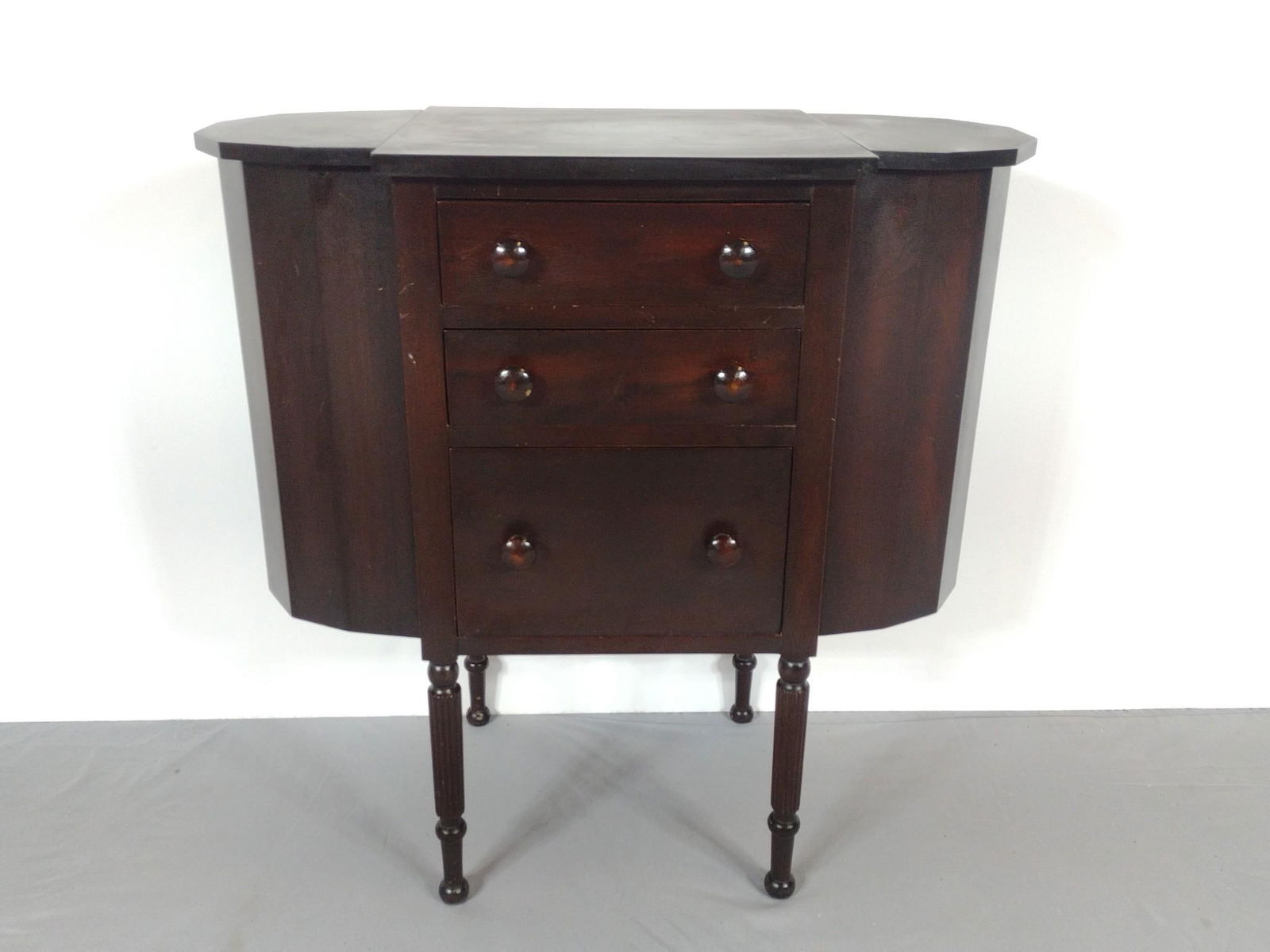 Martha Washington Sewing Cabinet: NOT ELIGIBLE FOR IN-HOUSE SHIPPING. 28-1/2" wide X 14-1/4" deep X 28-1/2" high. Has some light scratches.