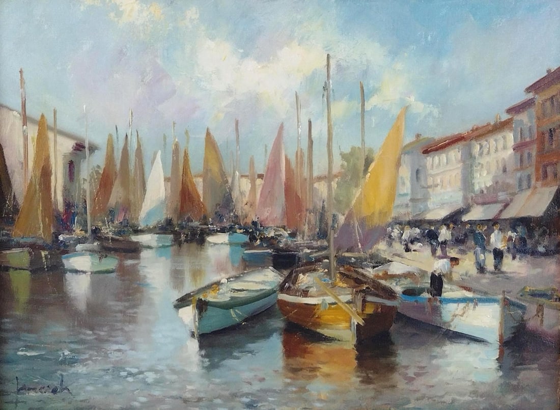 Signed Sailboats Painting in Gilt Frame (1 of 4)