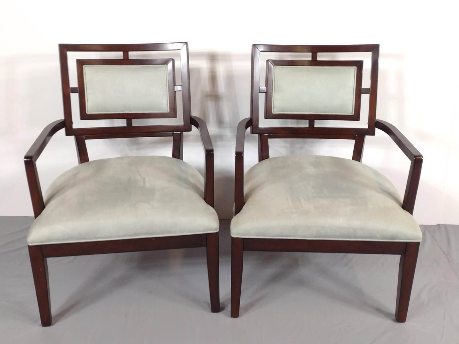 Pair Of Ashley Furniture Arm Chairs: NOT ELIGIBLE FOR IN-HOUSE SHIPPING. 25-1/2" wide X 24" deep X 34-1/2" high.