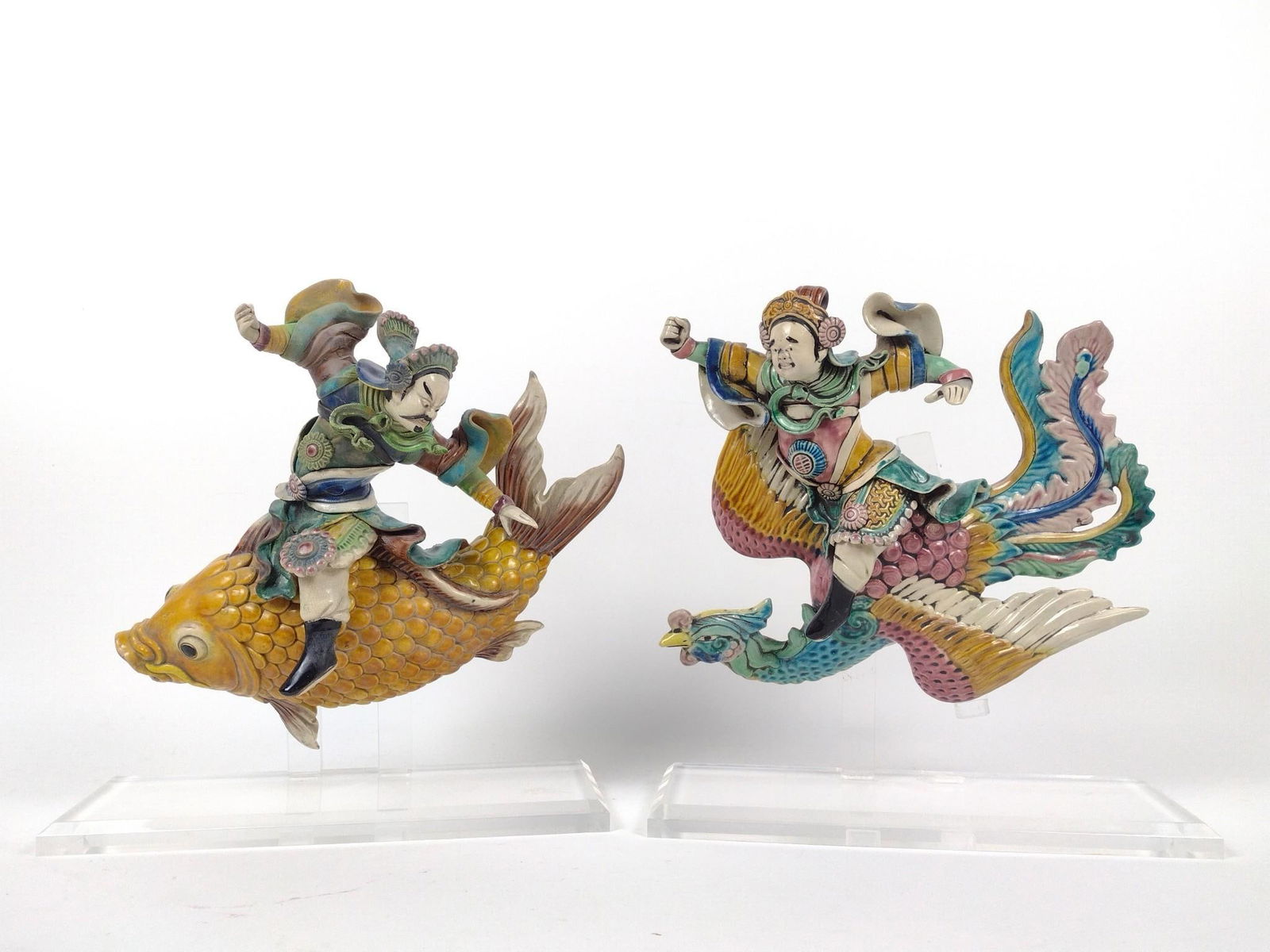 2 Ceramic Asian Warriors on Fish (1 of 7)