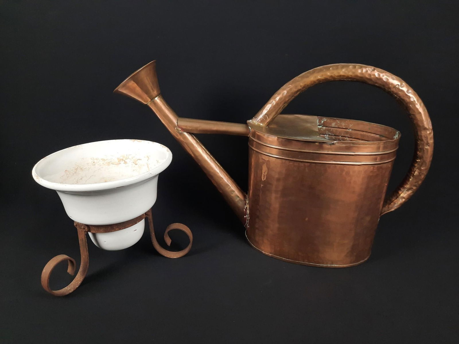 Copper Watering Can and Planter w/ Wrought Iron Base (1 of 4)