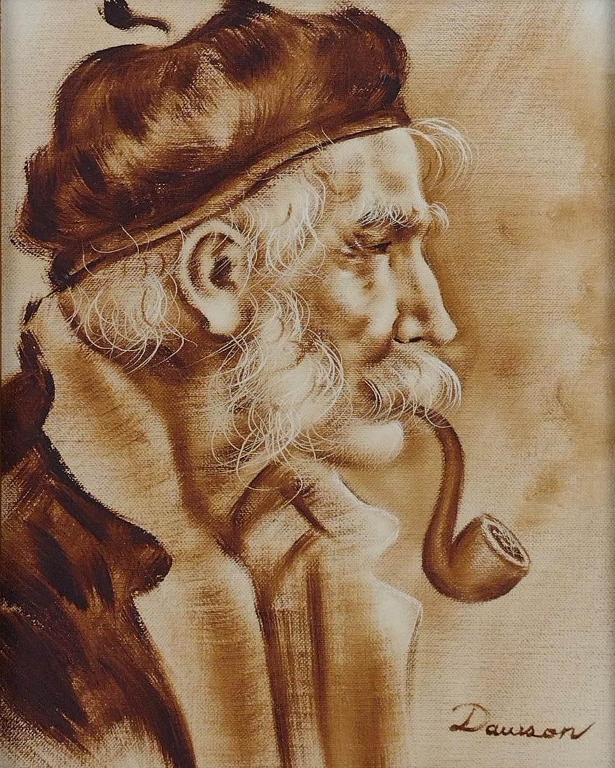 Steven Dawson Man with Pipe Painting: NOT ELIGIBLE FOR IN-HOUSE SHIPPING. Sight: 9-1/2" high x 7-1/2" wide. Overall with frame: 16" high x 14" wide.