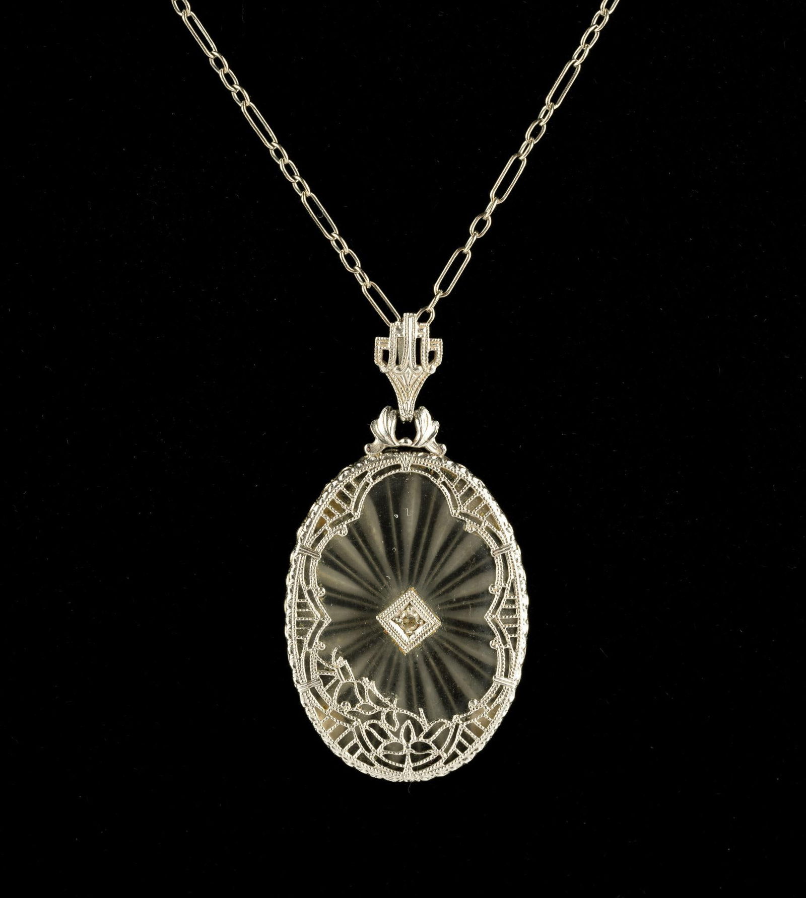 14K White Gold Camphor Glass Pendant Necklace (1 of 3)