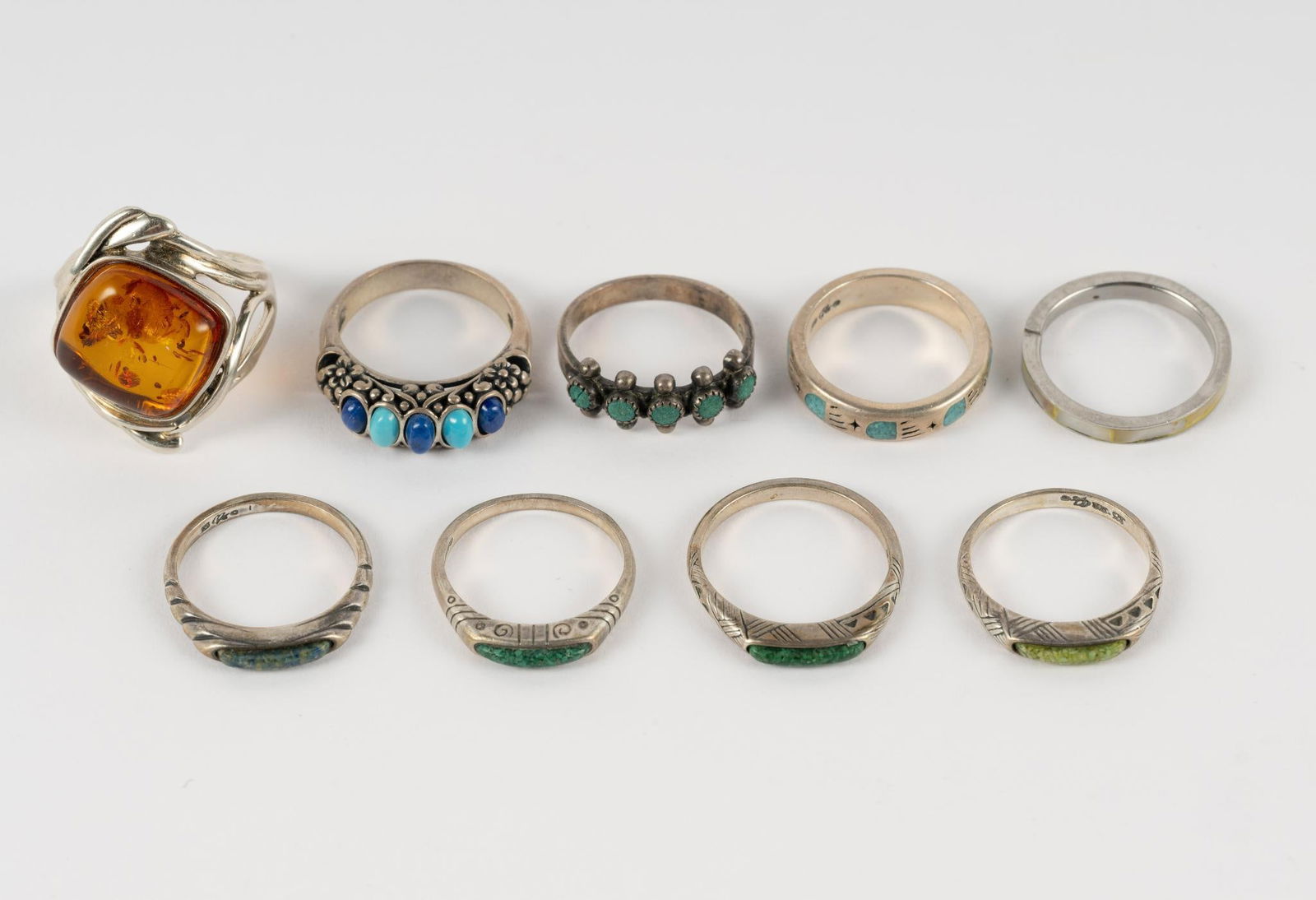 9 Sterling Rings incl Turquoise & Amber (1 of 4)
