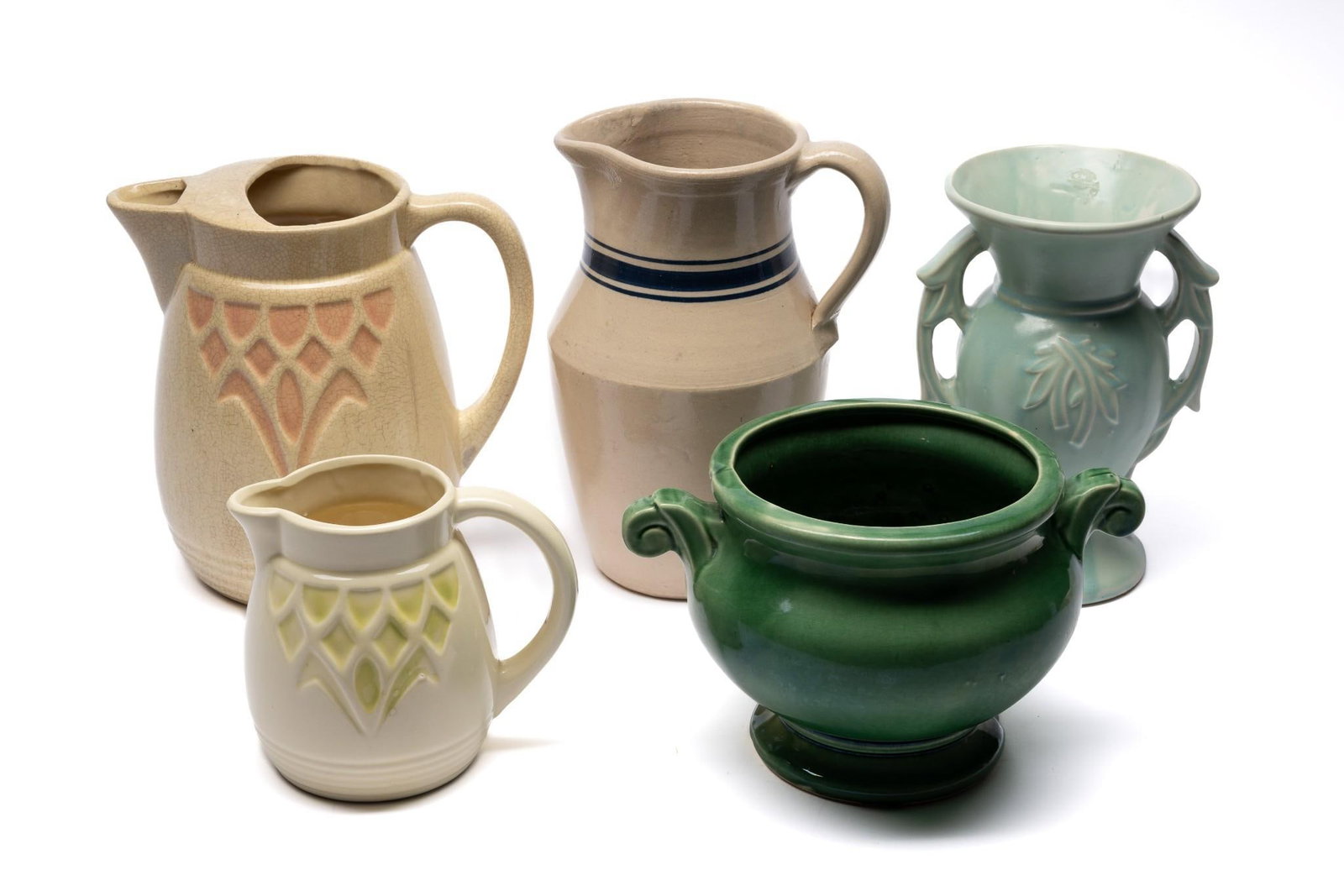 5 Ceramics incl MCM and McCoy: 6" to 6-1/2" wide x 5-1/2" to 10" high.