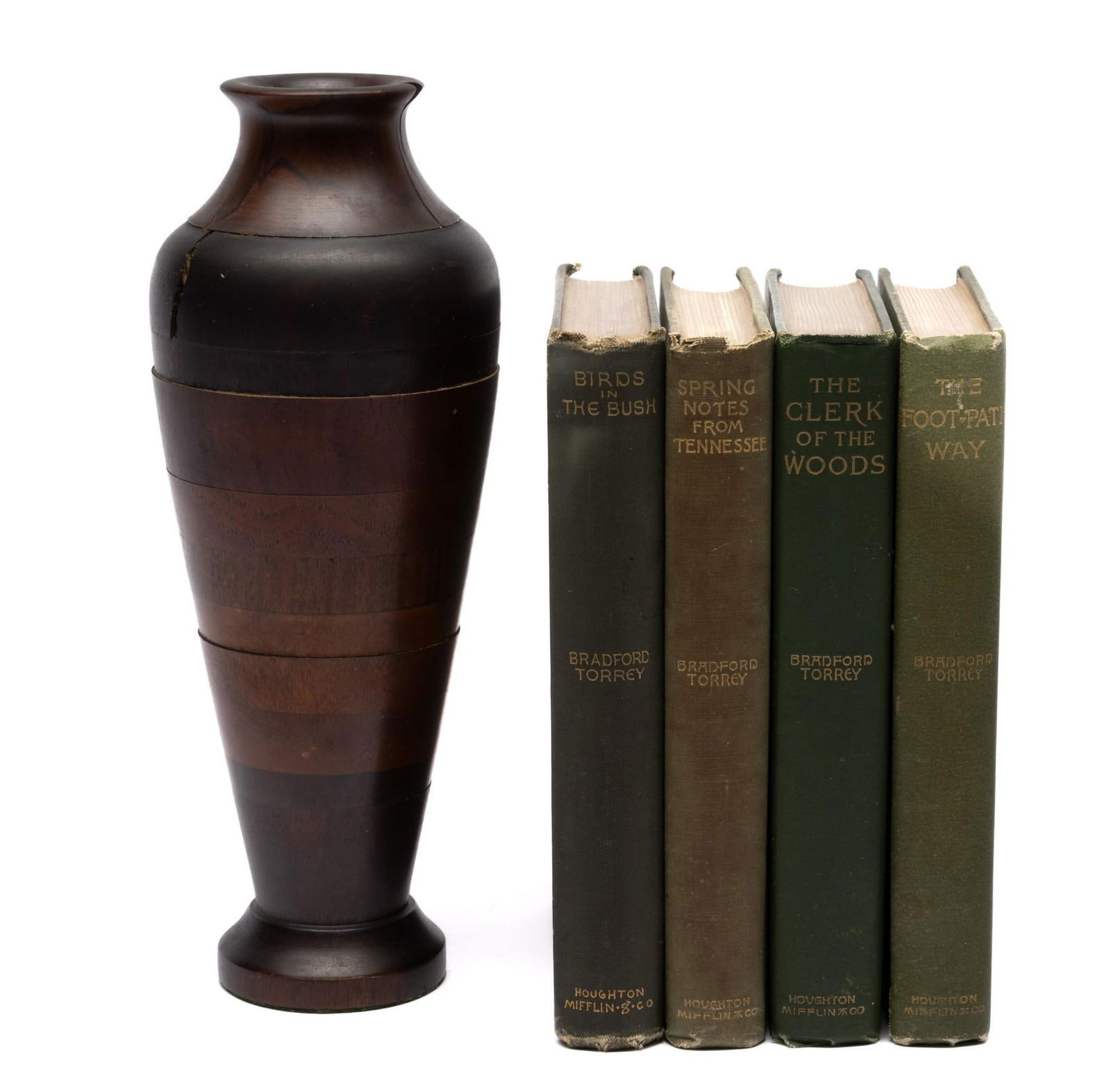 Brazilian Dog Wood / Fiddle Wood Vase & 4 Antique Books (1 of 5)