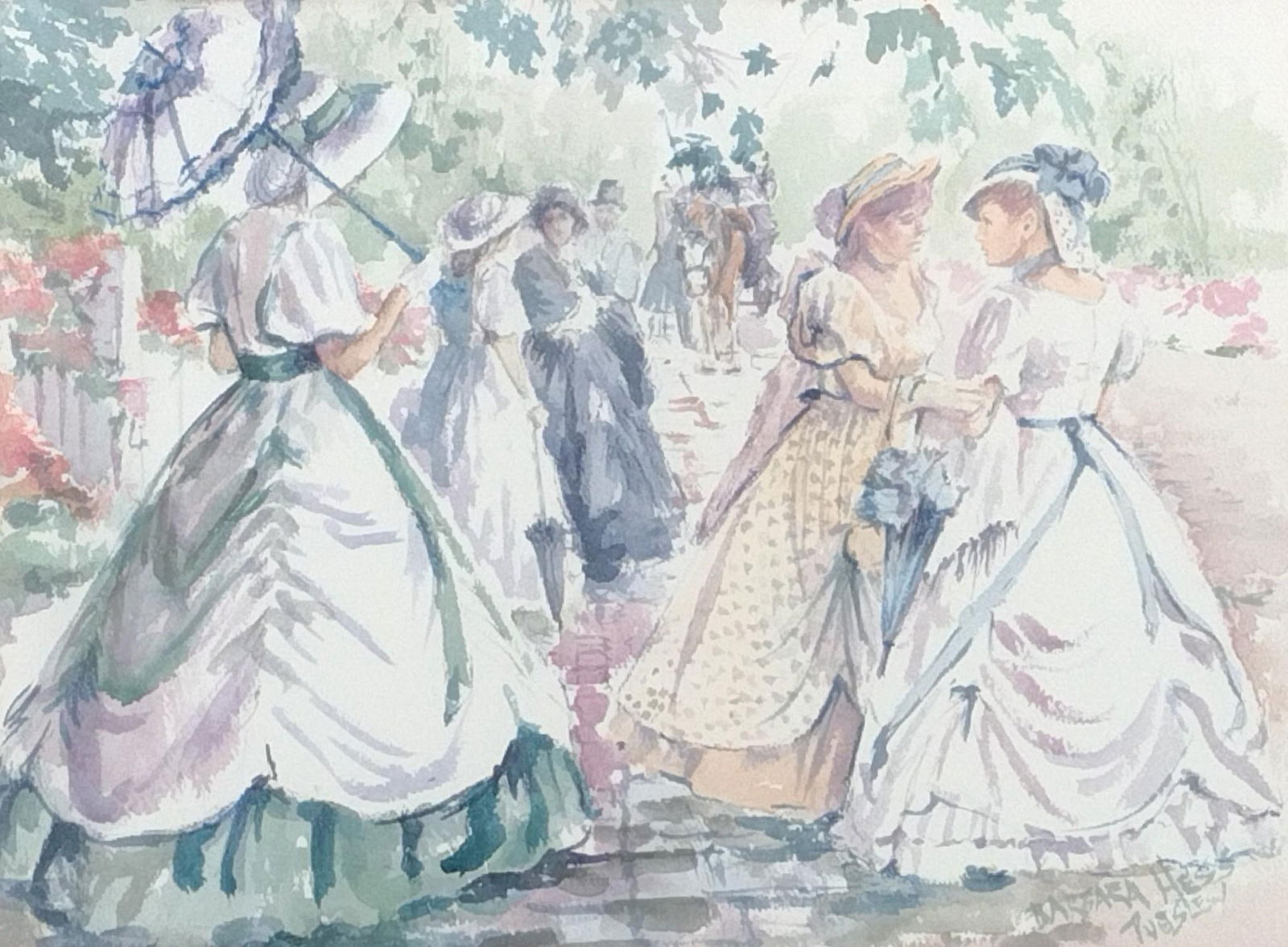 Barbara Hess Pugsley "Conversation" Watercolor (1 of 5)